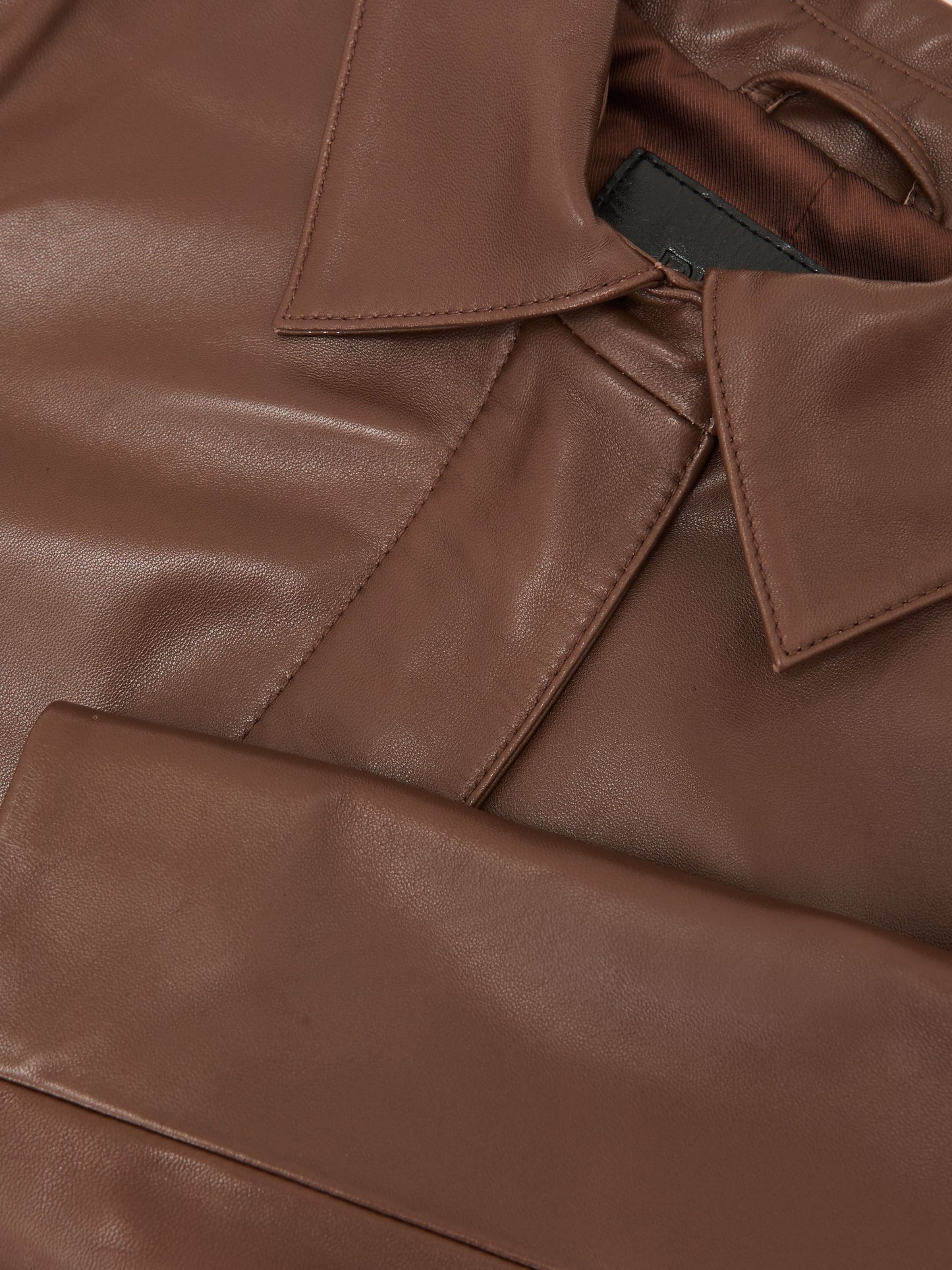 Collared Leather Jacket in Mocha Brown