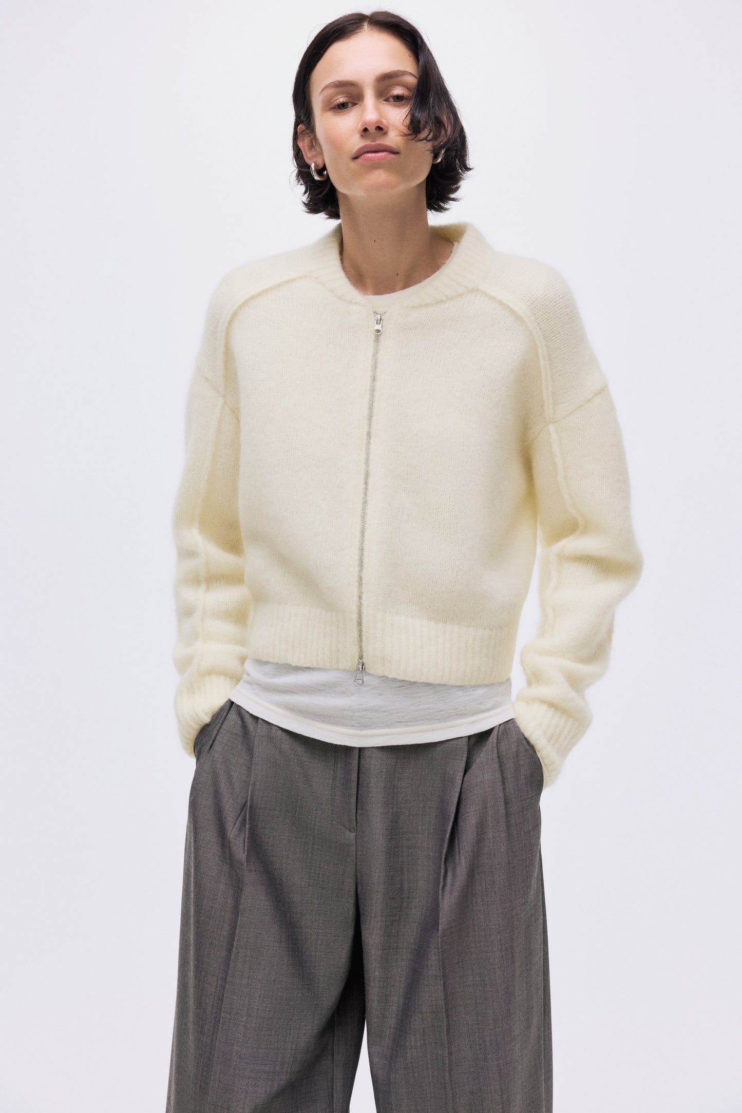 Mohair-blend zip-through cardigan