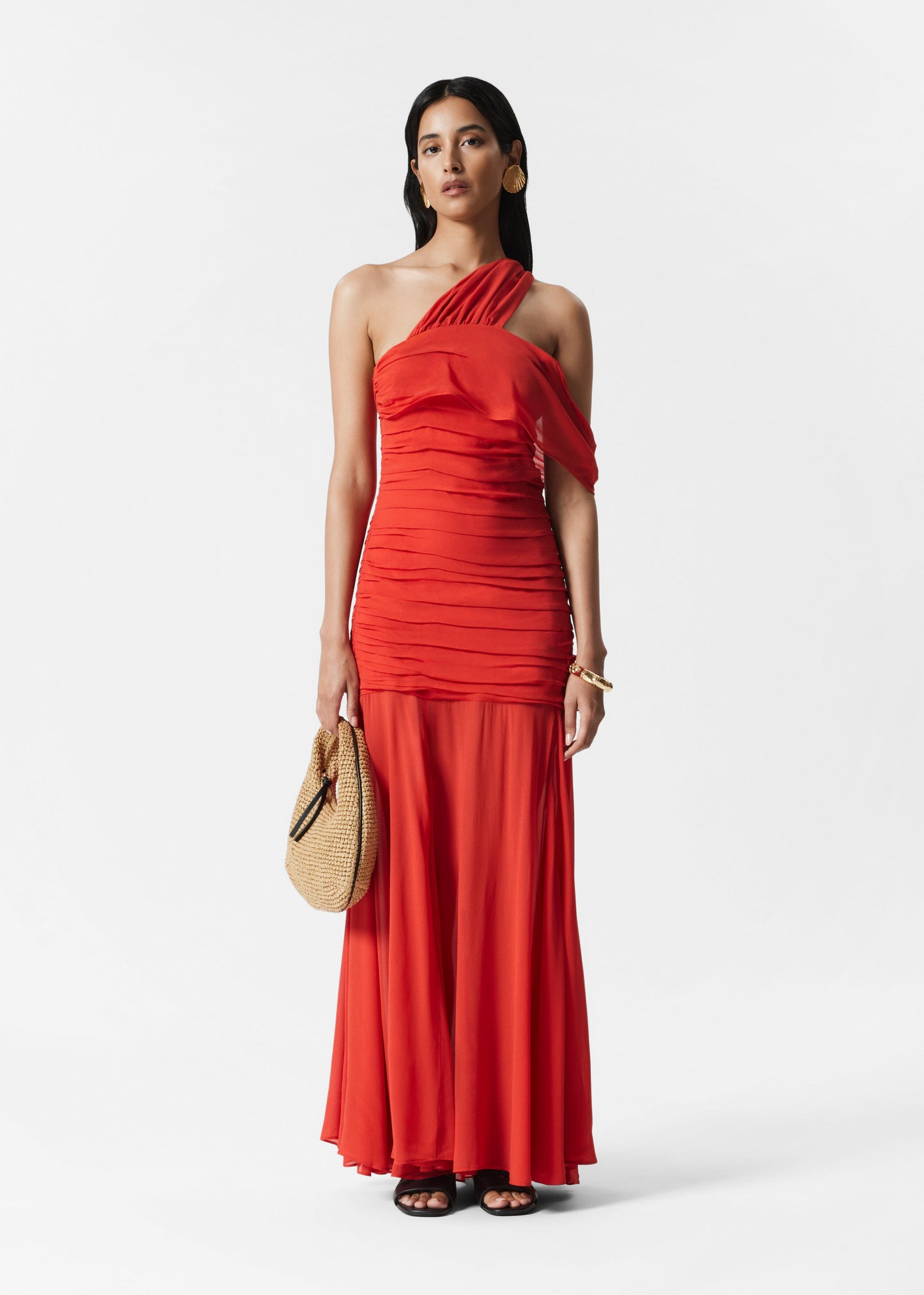 One-Shoulder Chiffon Maxi Dress