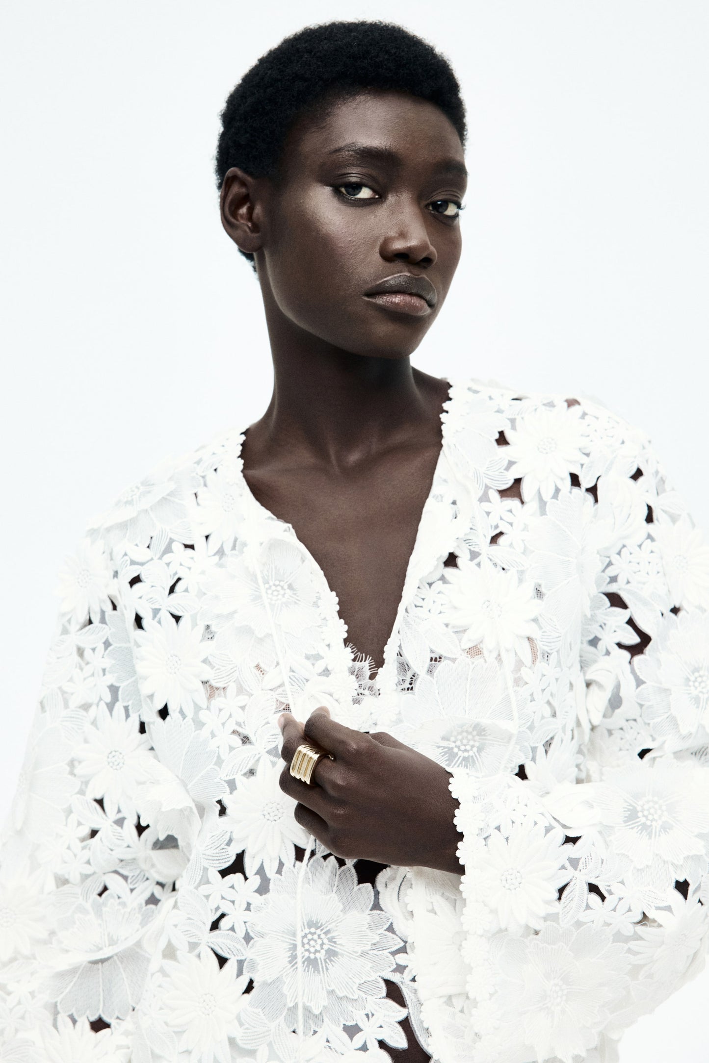 Floral-appliquéd lace dress