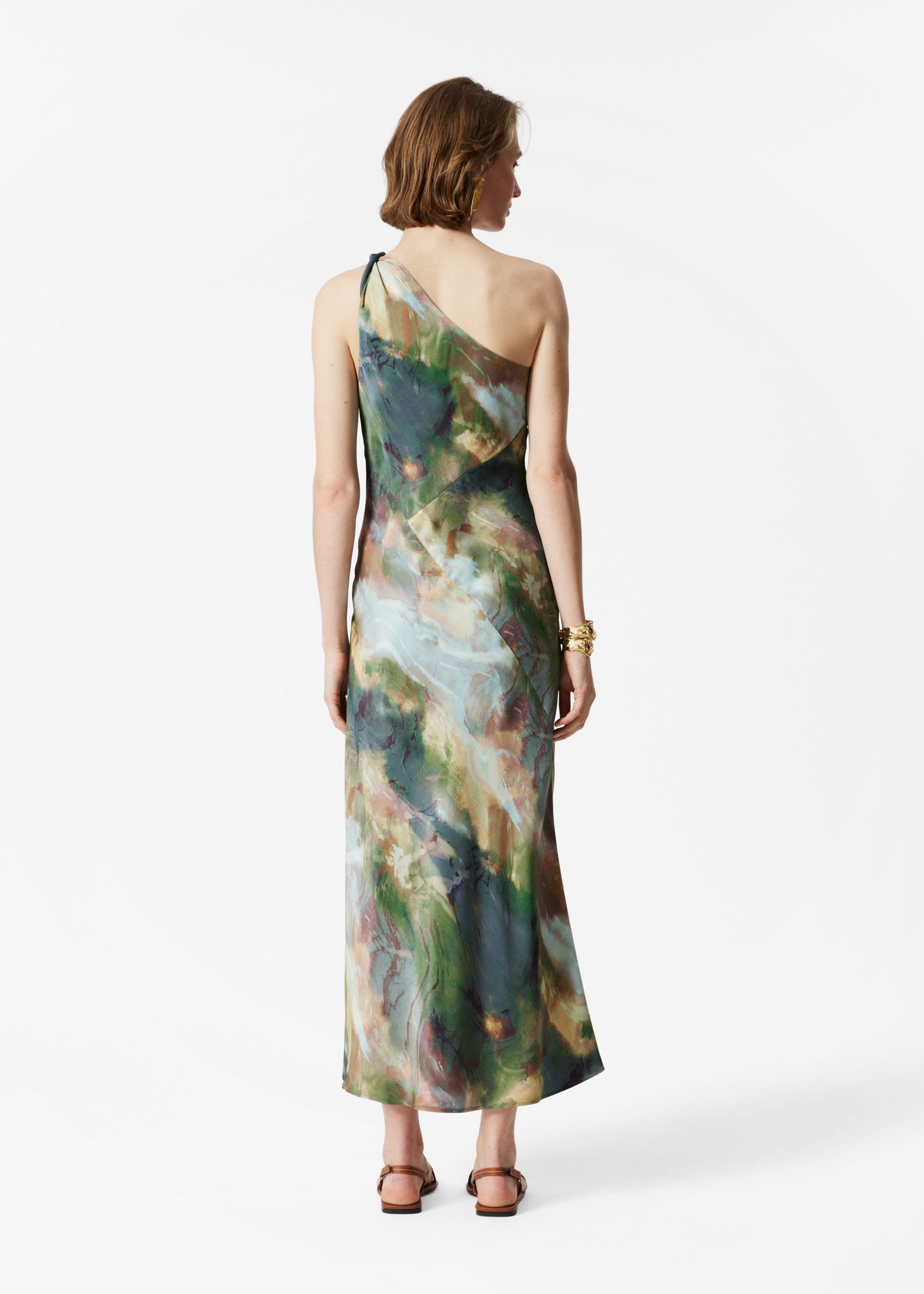 One-Shoulder Satin Midi Dress
