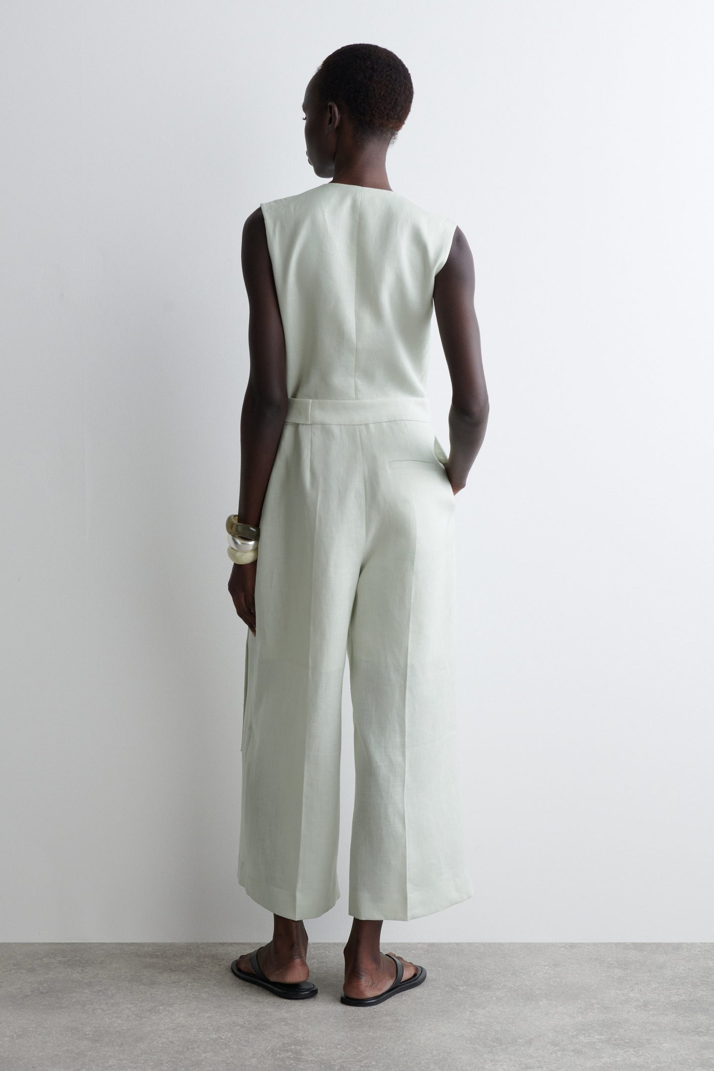 Wrap-Front Linen Jumpsuit
