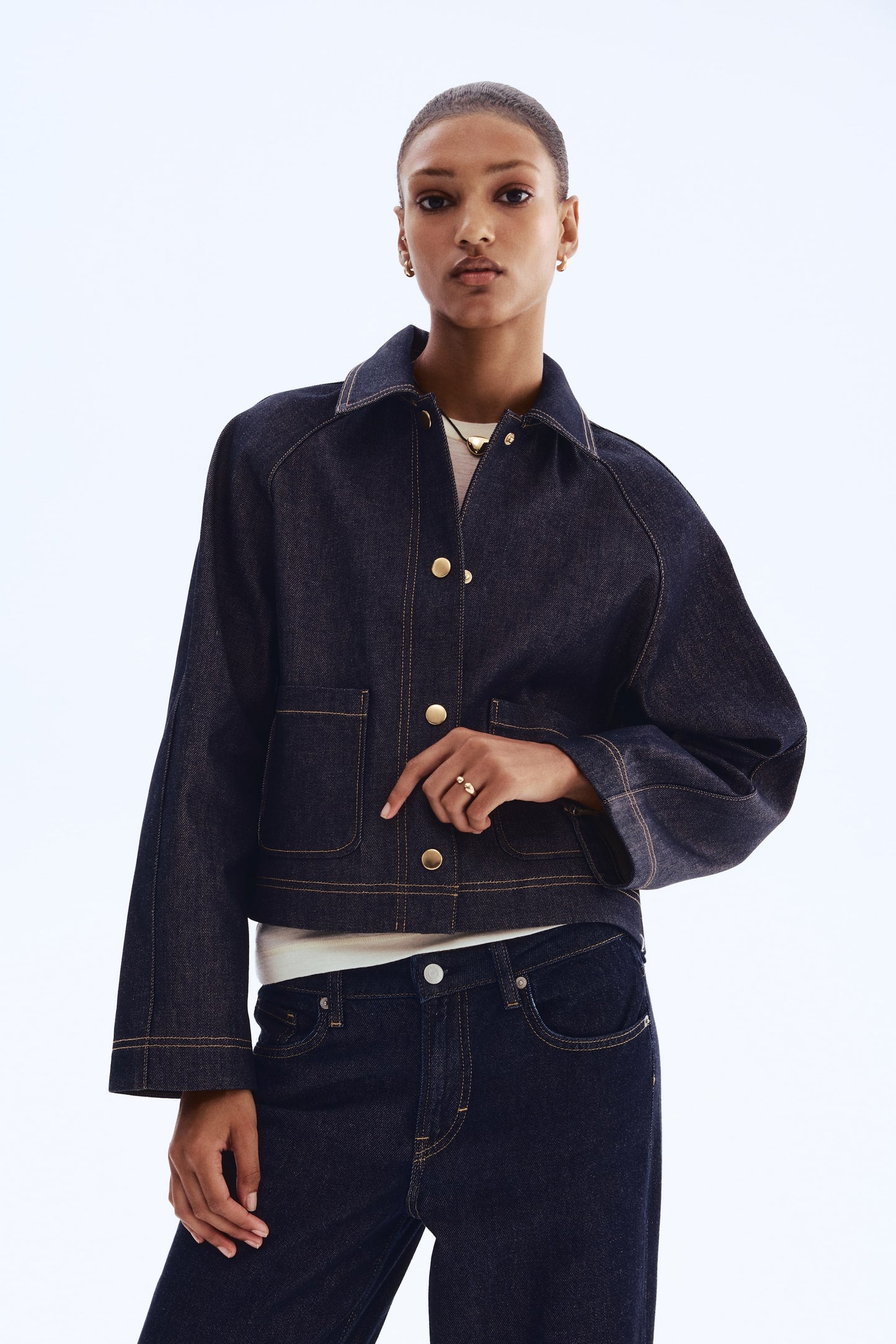 Cape-detail denim jacket