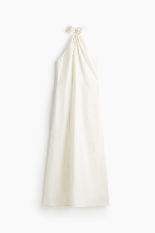 Linen-blend halterneck dress