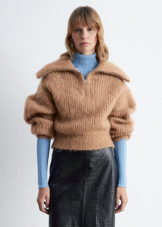 Rib-Knit Zip-Up Sweater