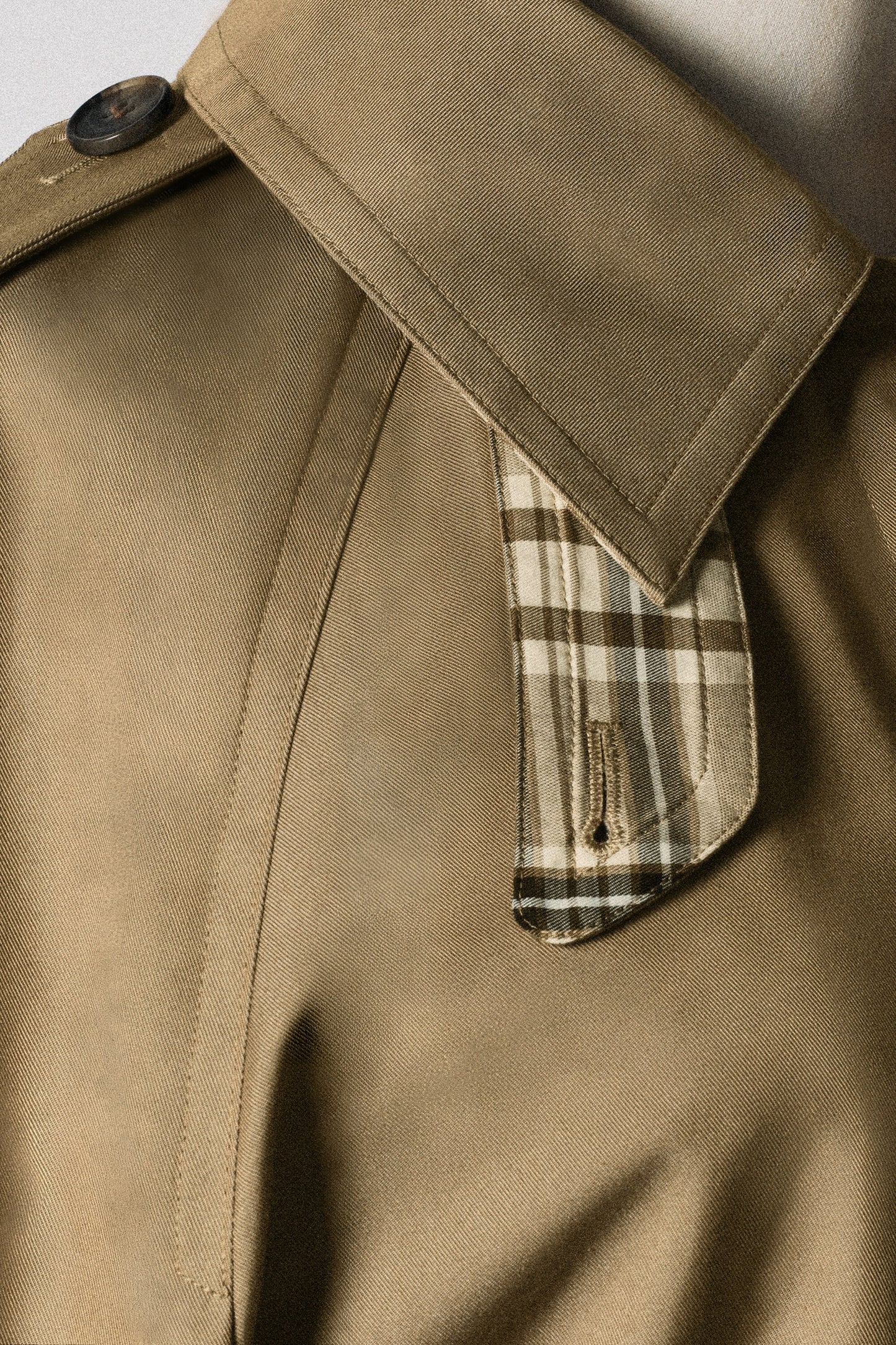Check-Detail Belted Cotton Trench Coat