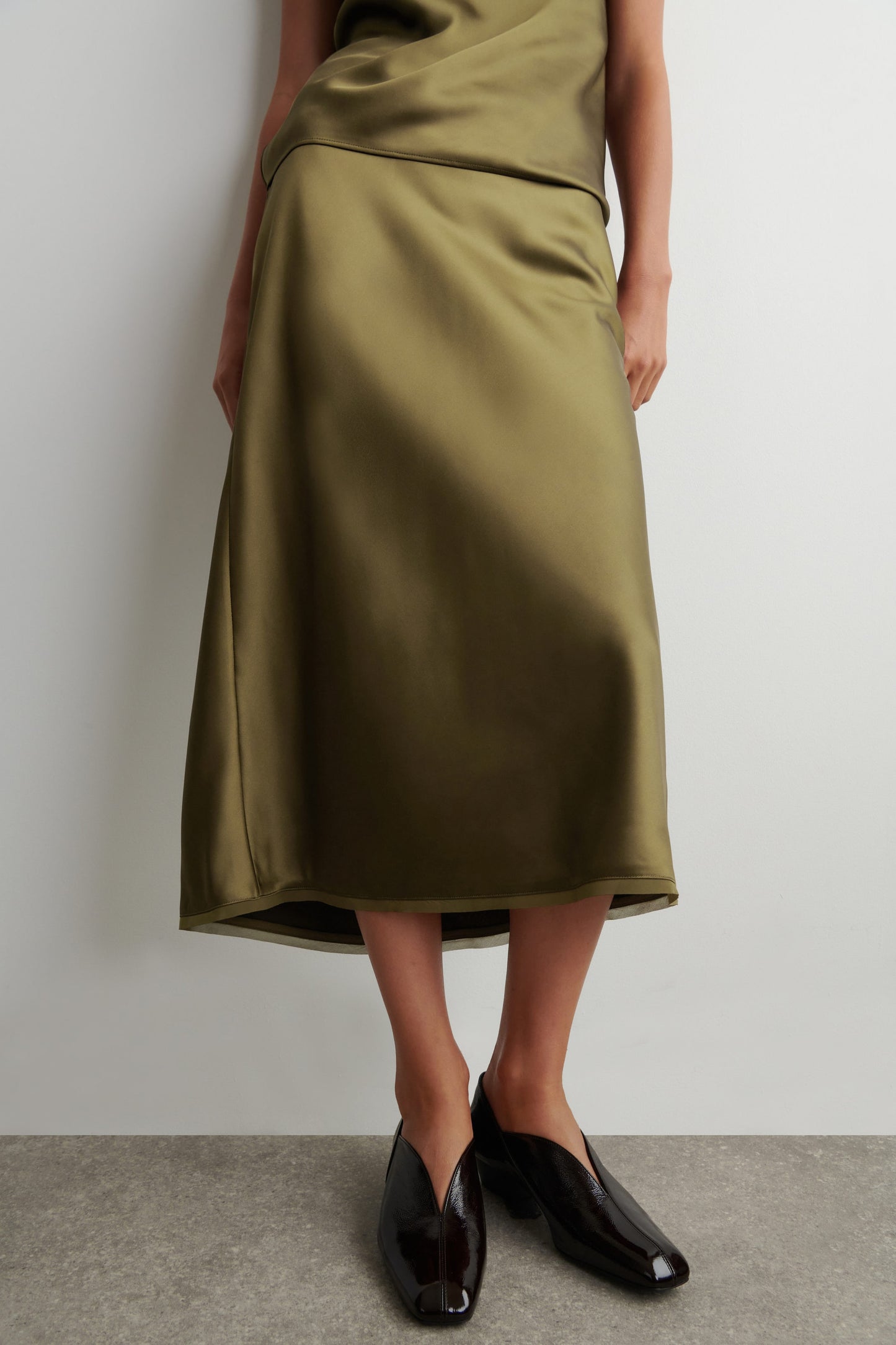 Bias-Cut Satin Midi Skirt