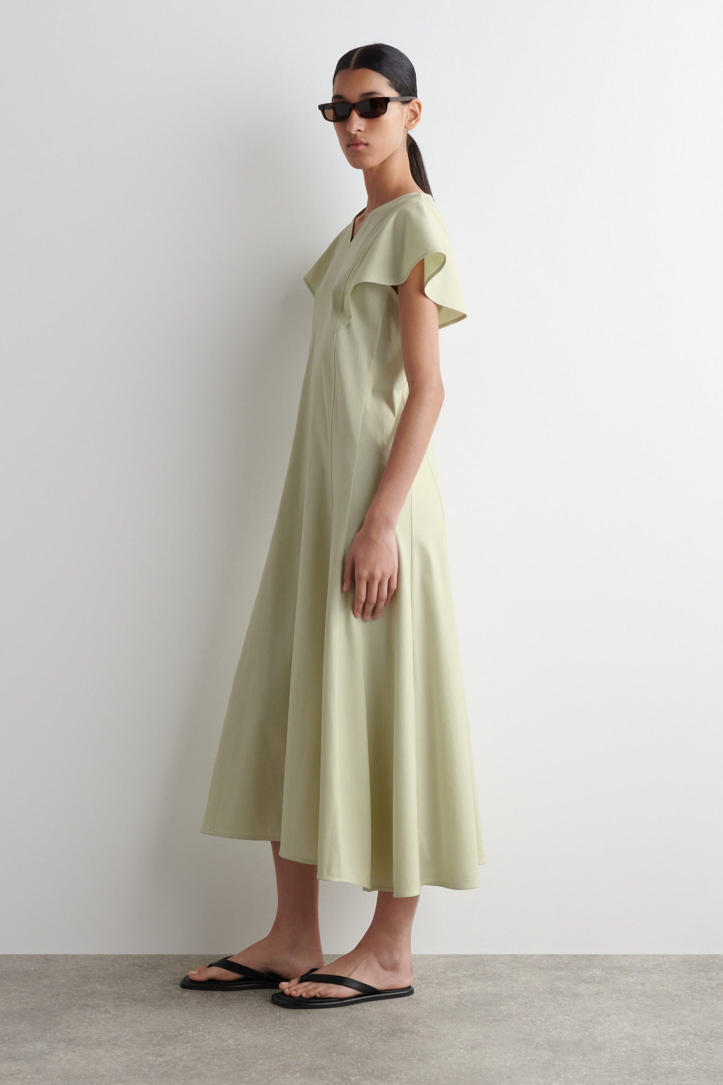 Petal-Sleeve Cotton Midi Dress