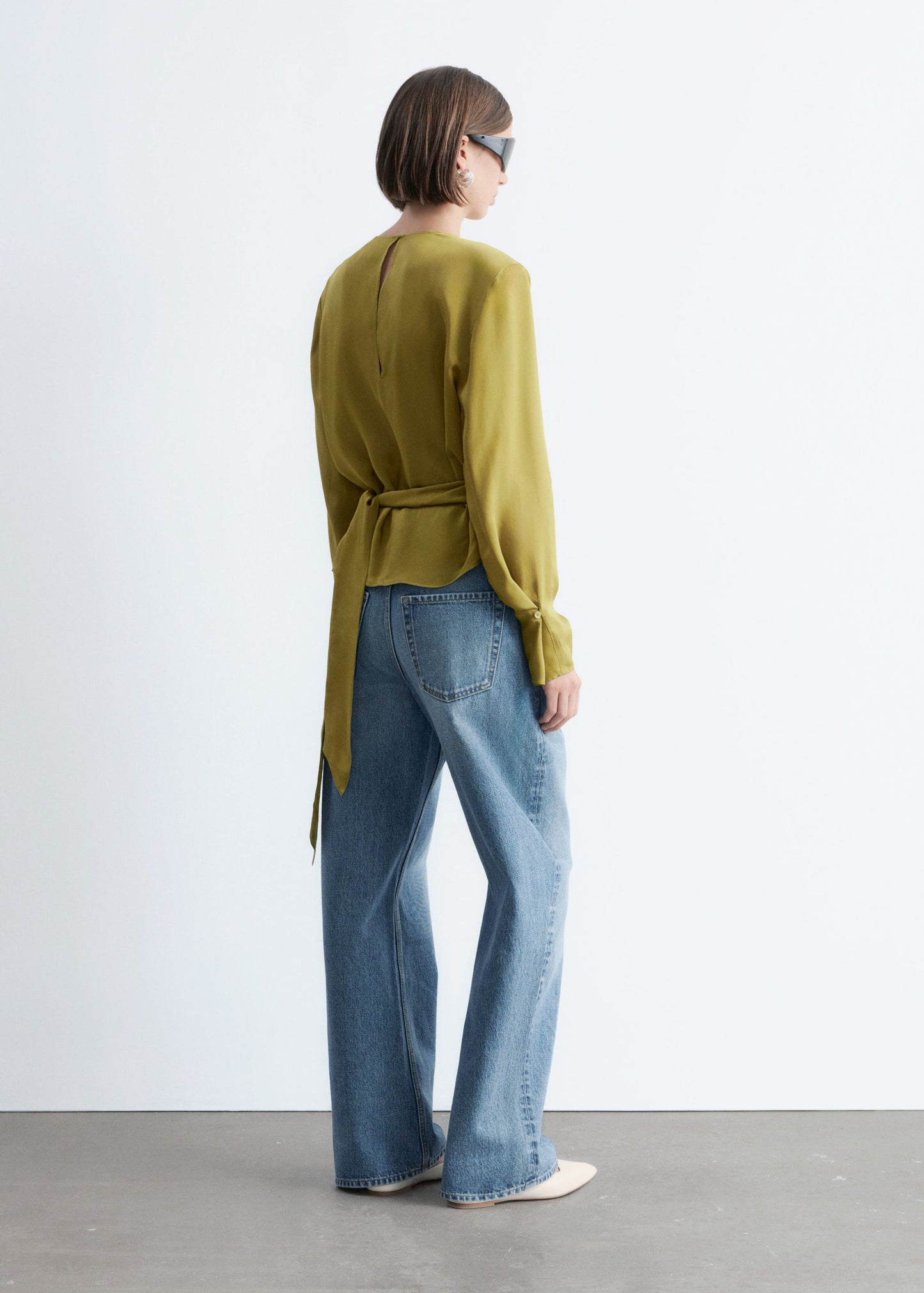 Gathered Tie-Belt Blouse