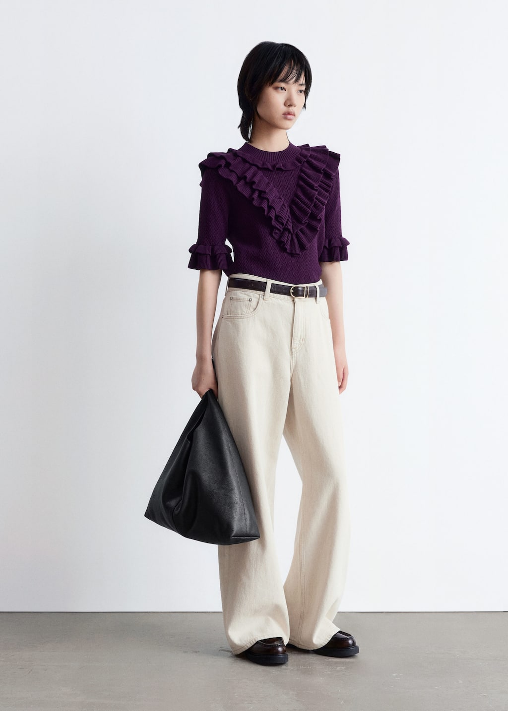 Pointelle-Knit Ruffle Top