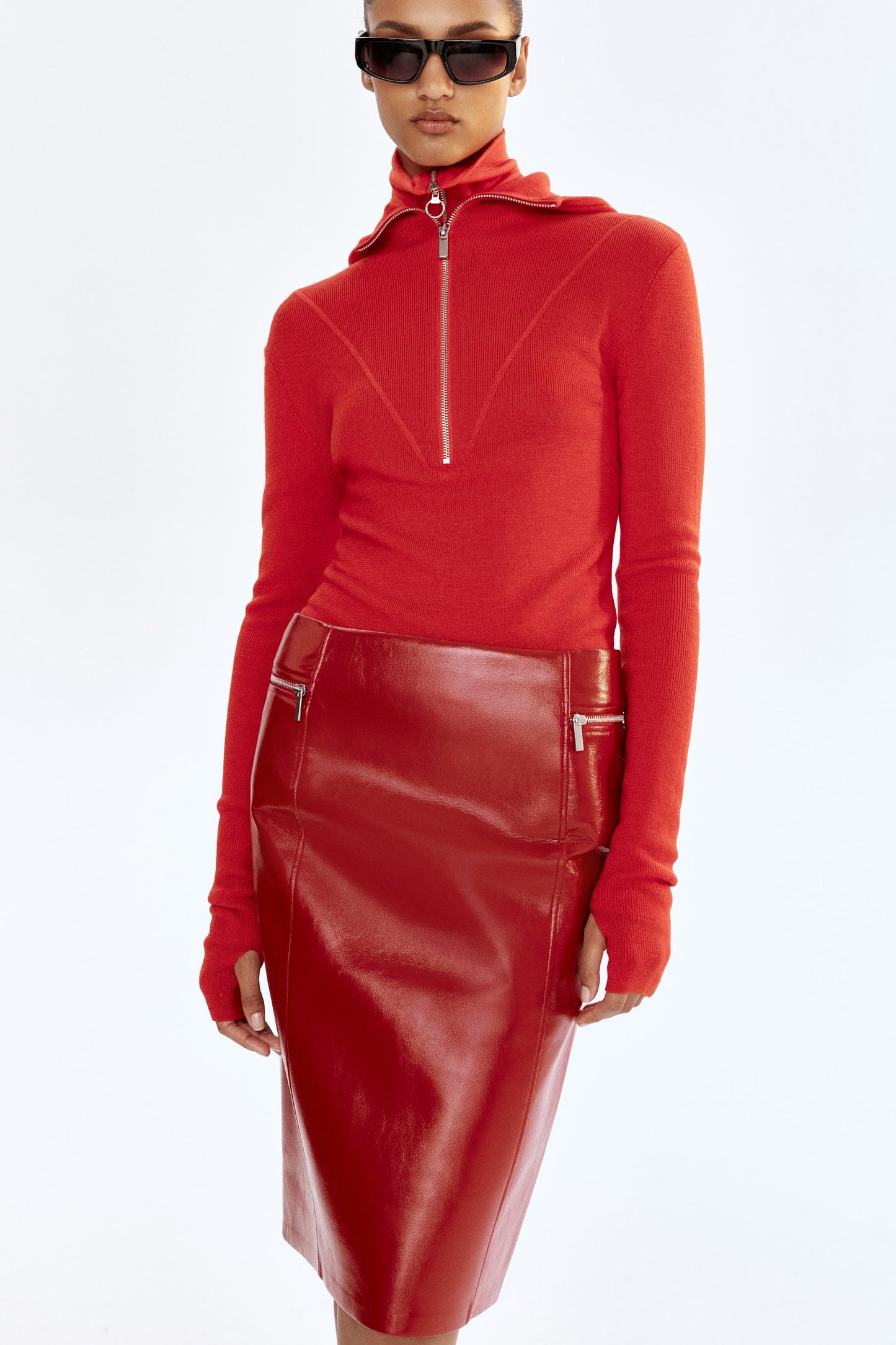 Coated pencil skirt