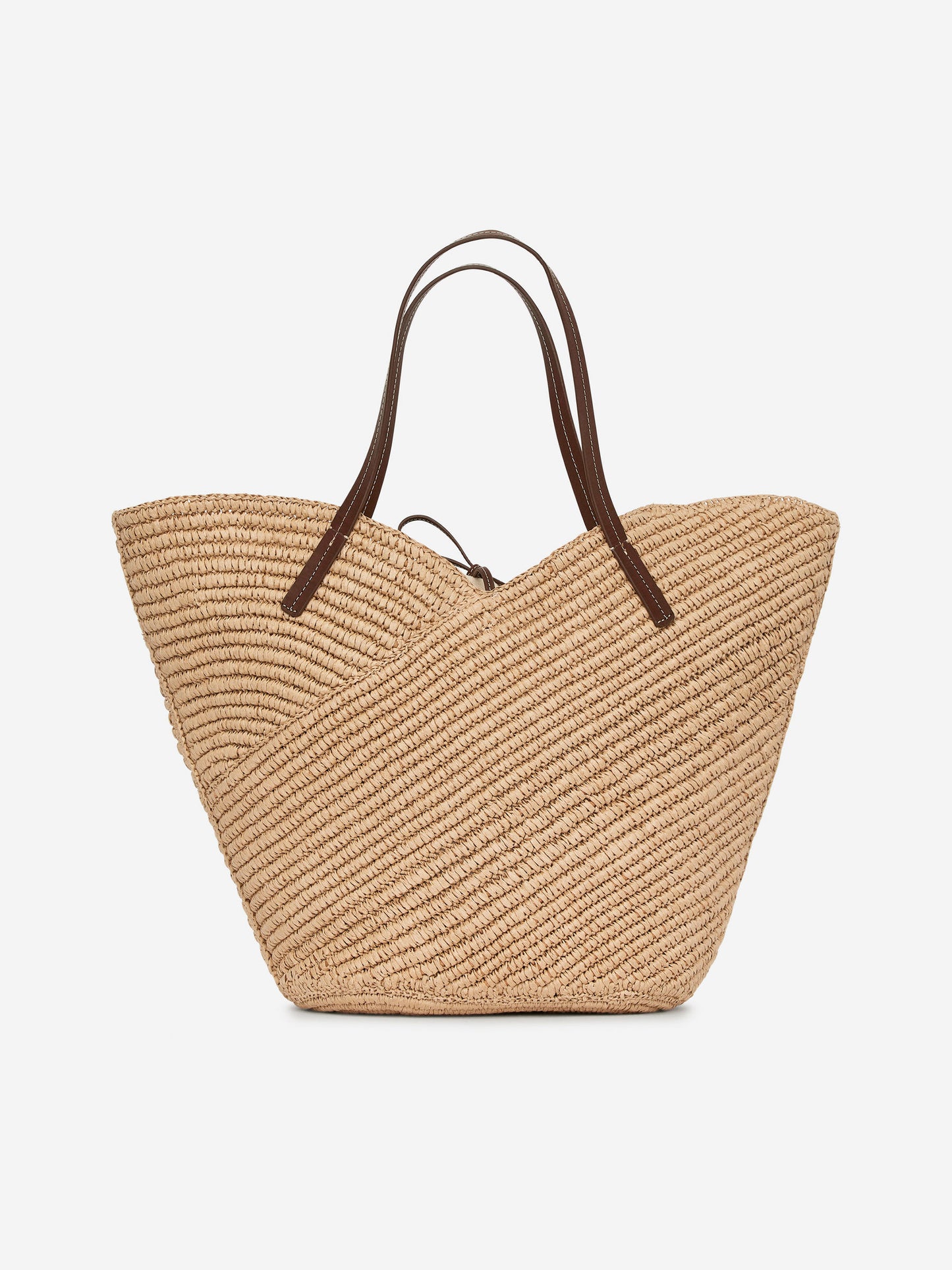 Leather-Detail Straw Tote