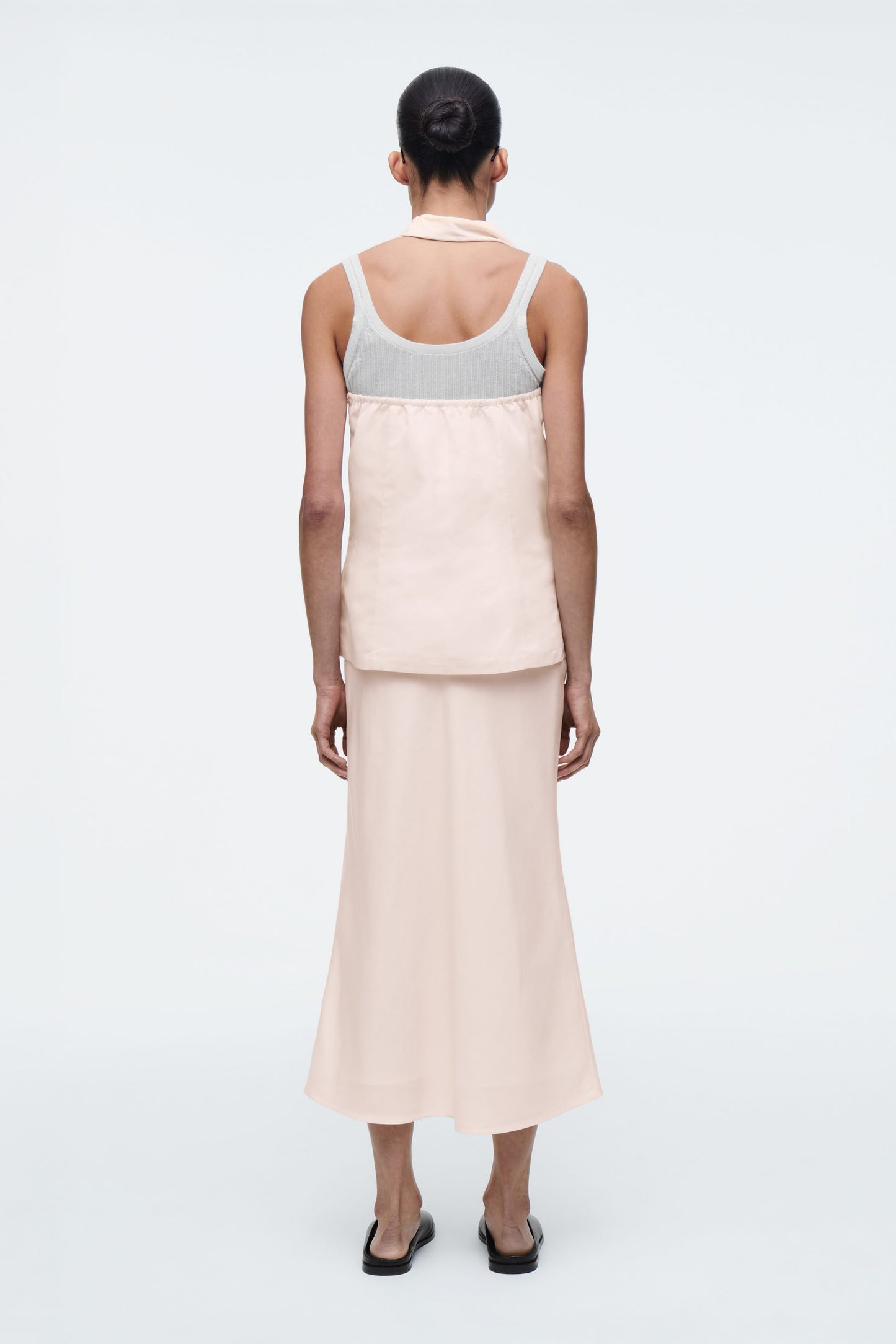 Linen-blend midi column skirt
