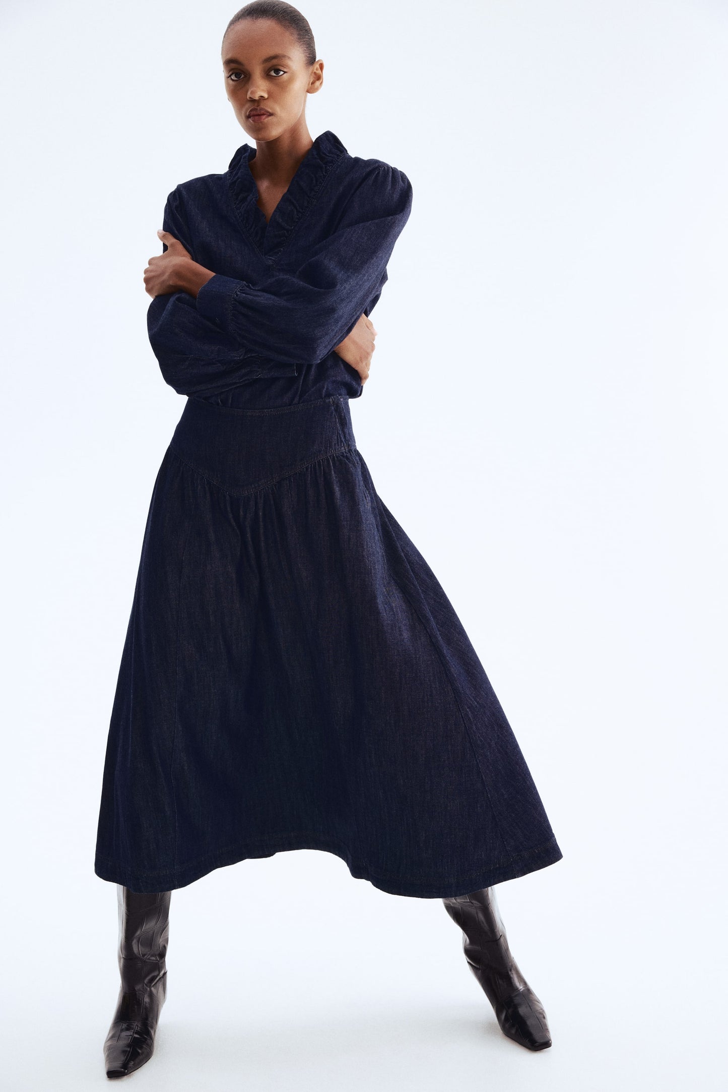 Flared denim skirt