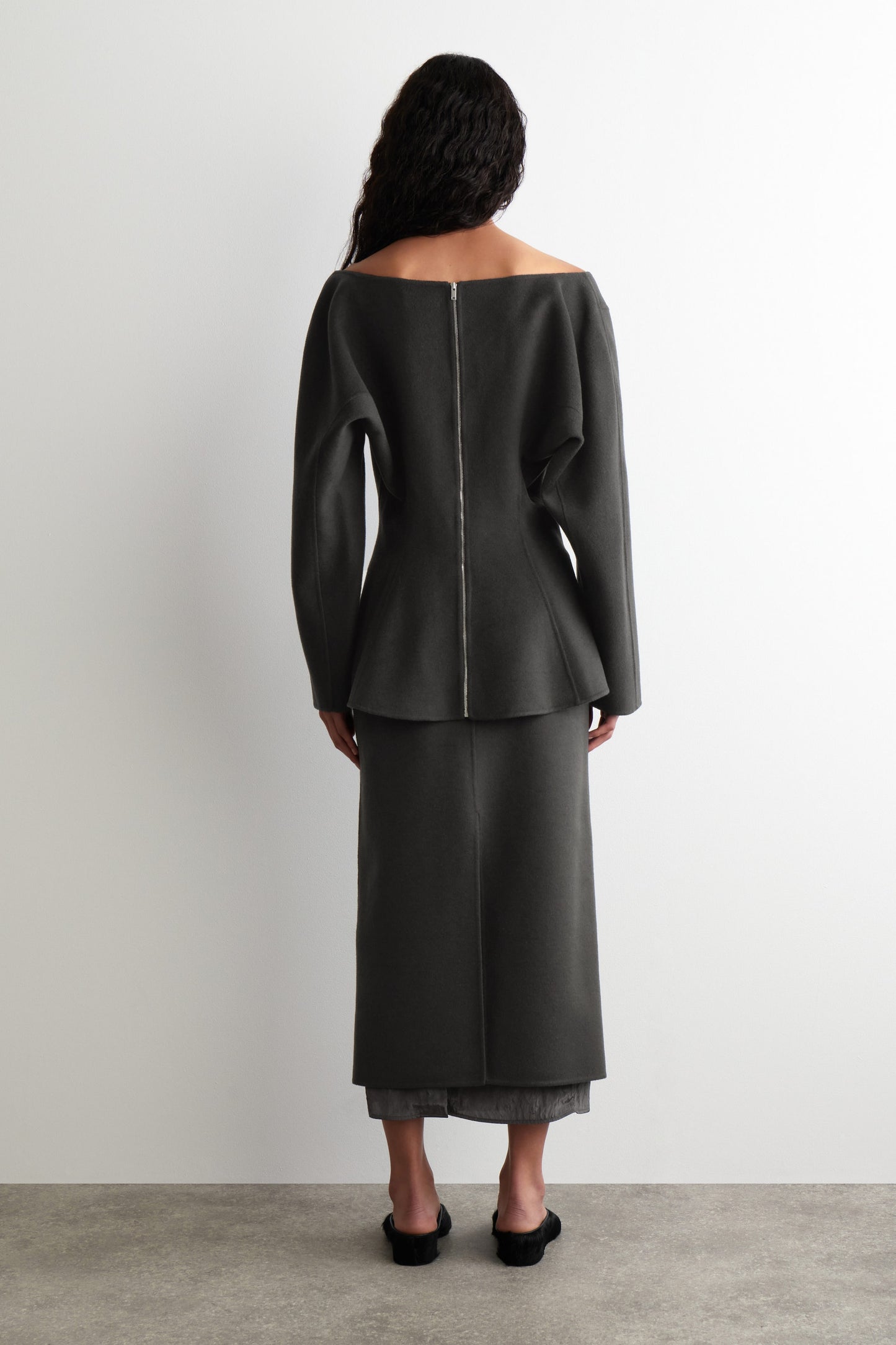 Double-Faced Wool V-Neck Top