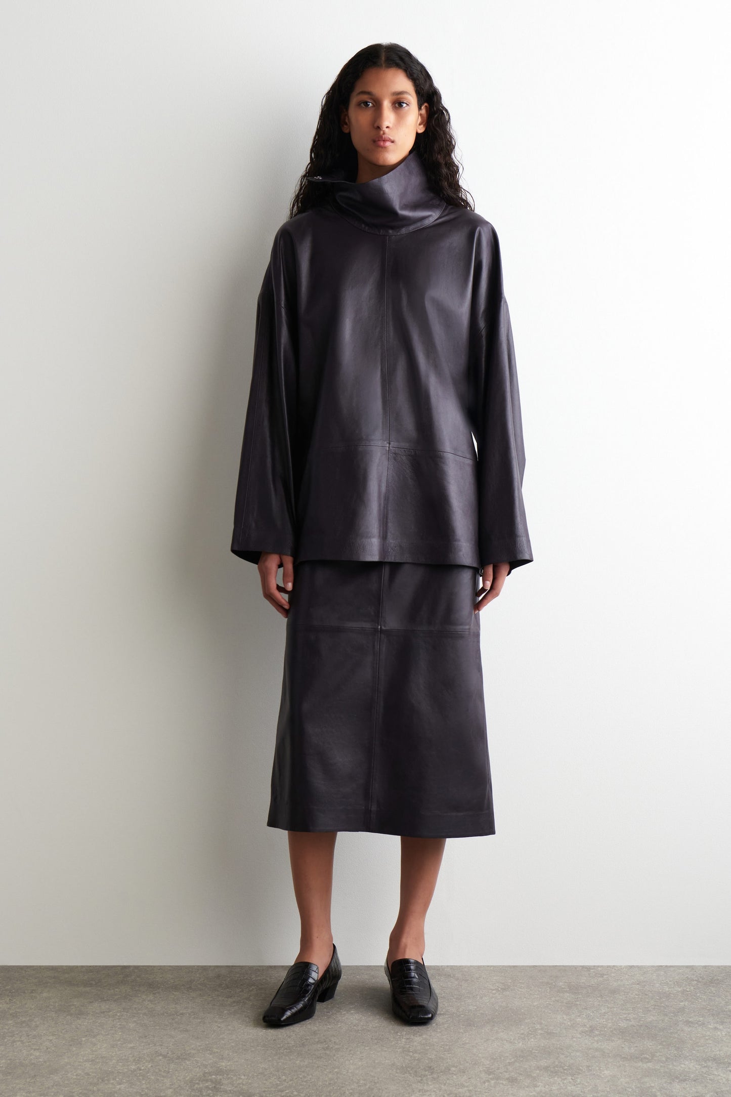 Leather Funnel-Neck Top