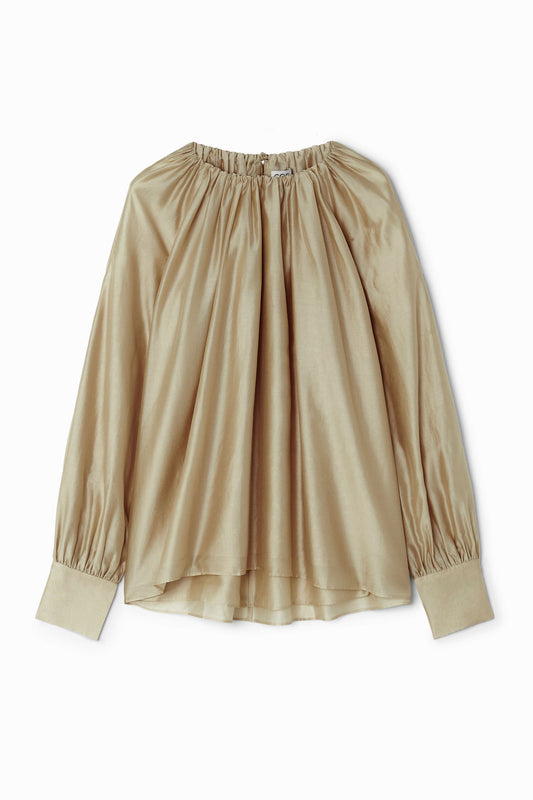 Pleated long-sleeved blouse