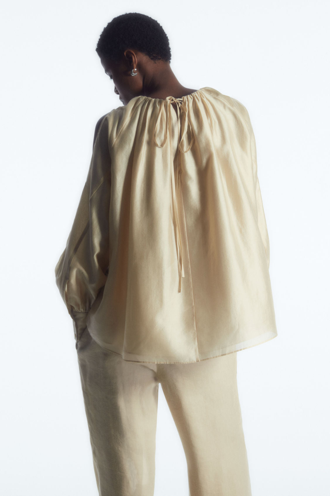 Pleated long-sleeved blouse