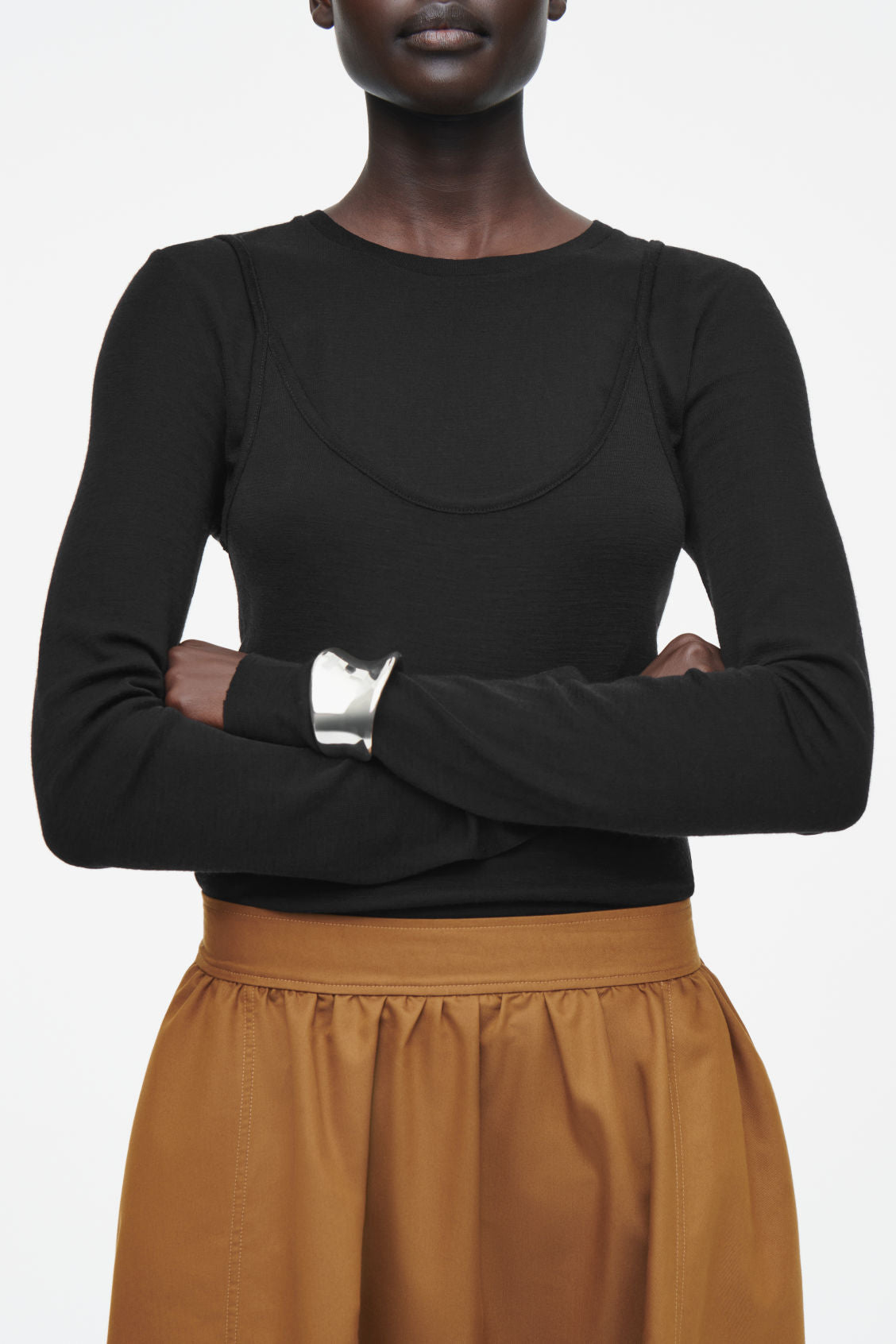 Gathered A-line midi skirt