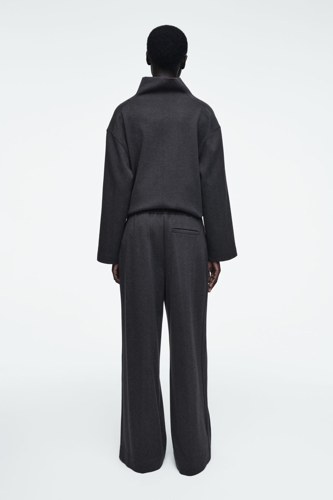 Pleated Wide-Leg Herringbone Trousers