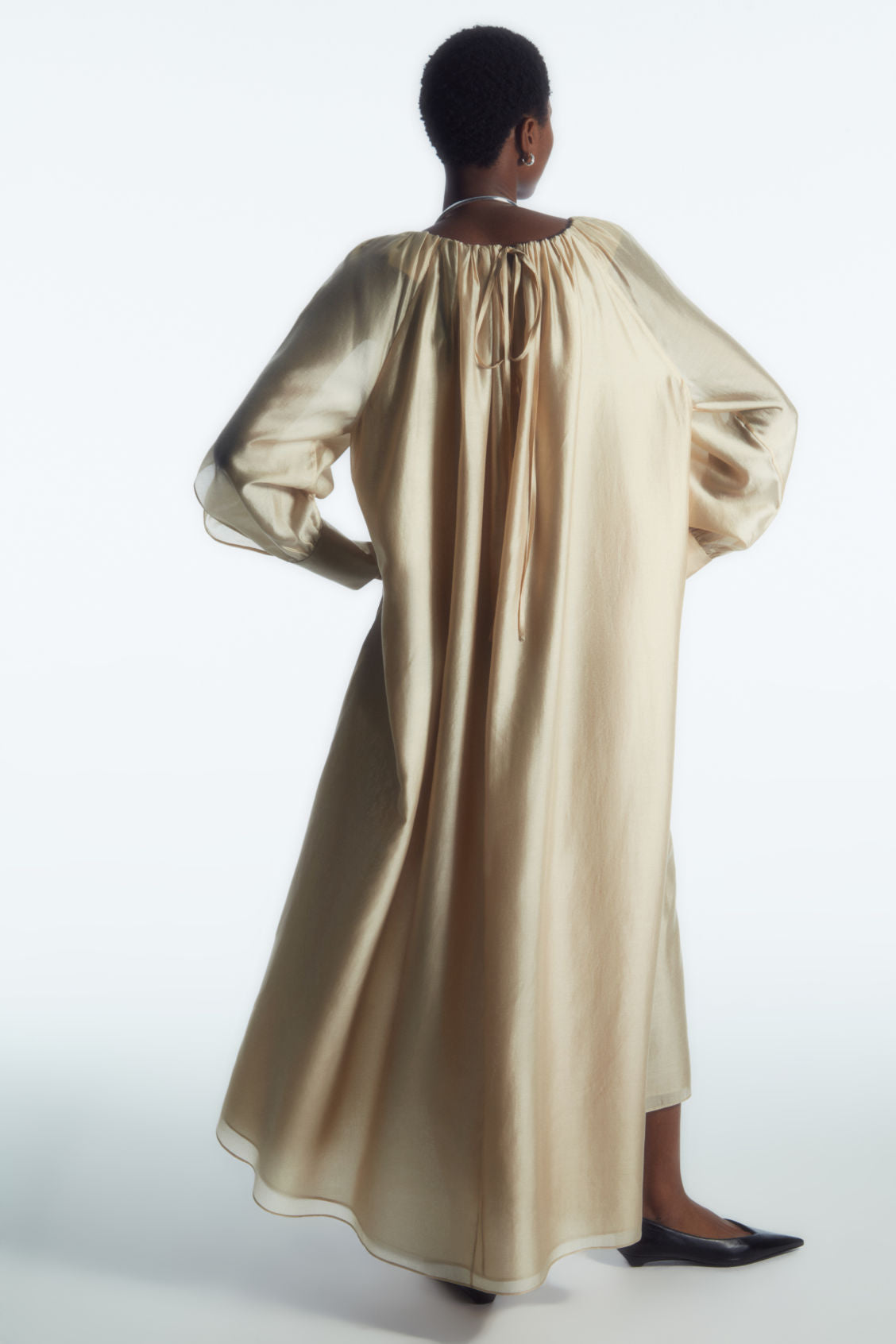 Pleated long-sleeved maxi dress