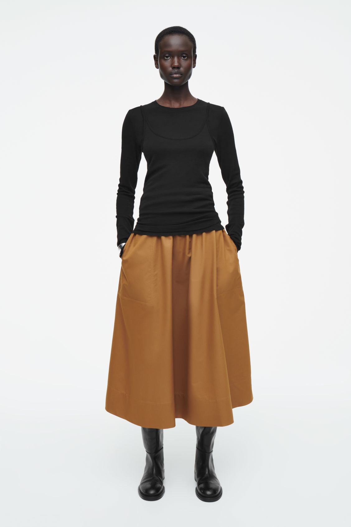 Gathered A-line midi skirt
