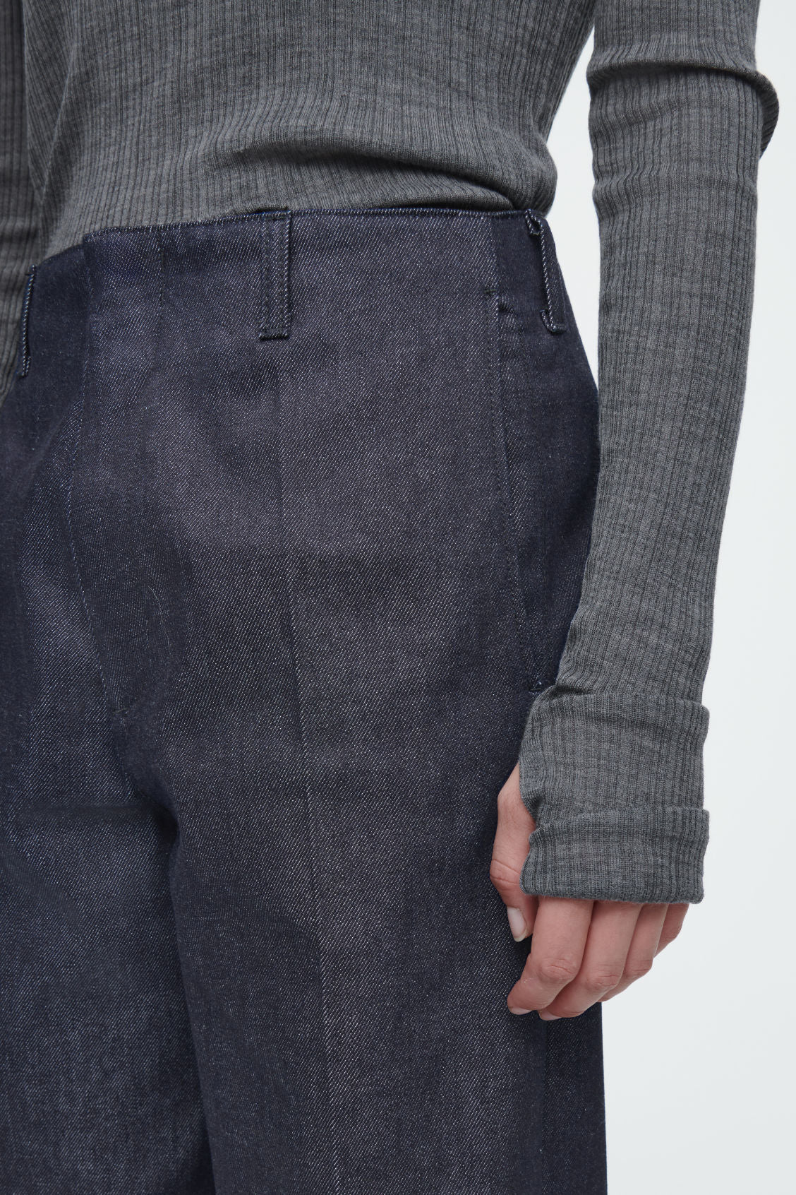 The wide-leg raw denim jeans