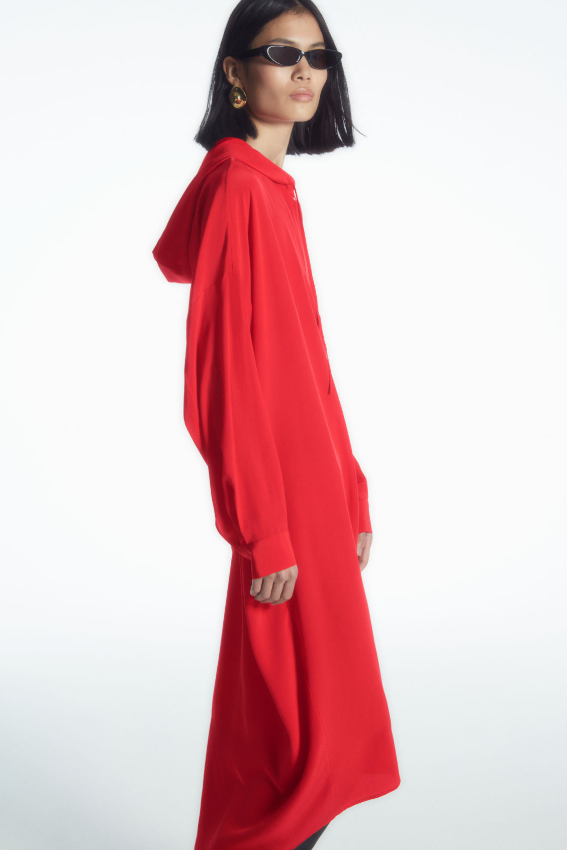 Oversized hooded silk dress