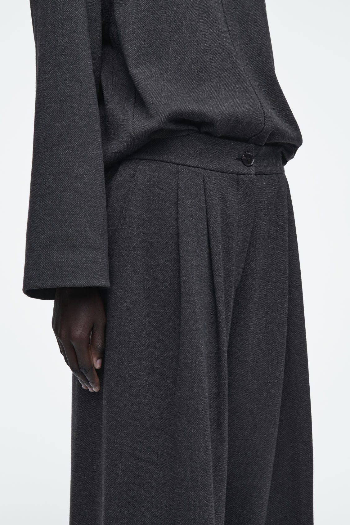 Pleated Wide-Leg Herringbone Trousers