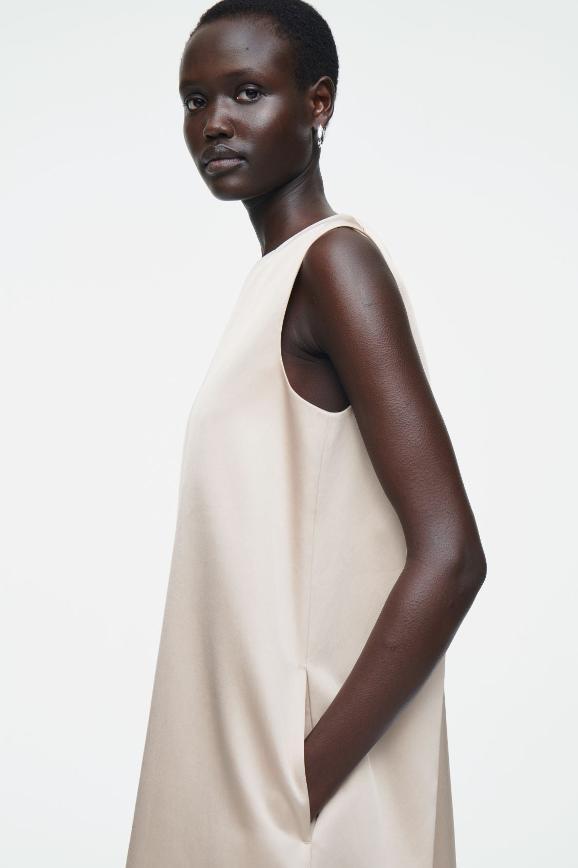 Satin Racer-Neck Mini Dress