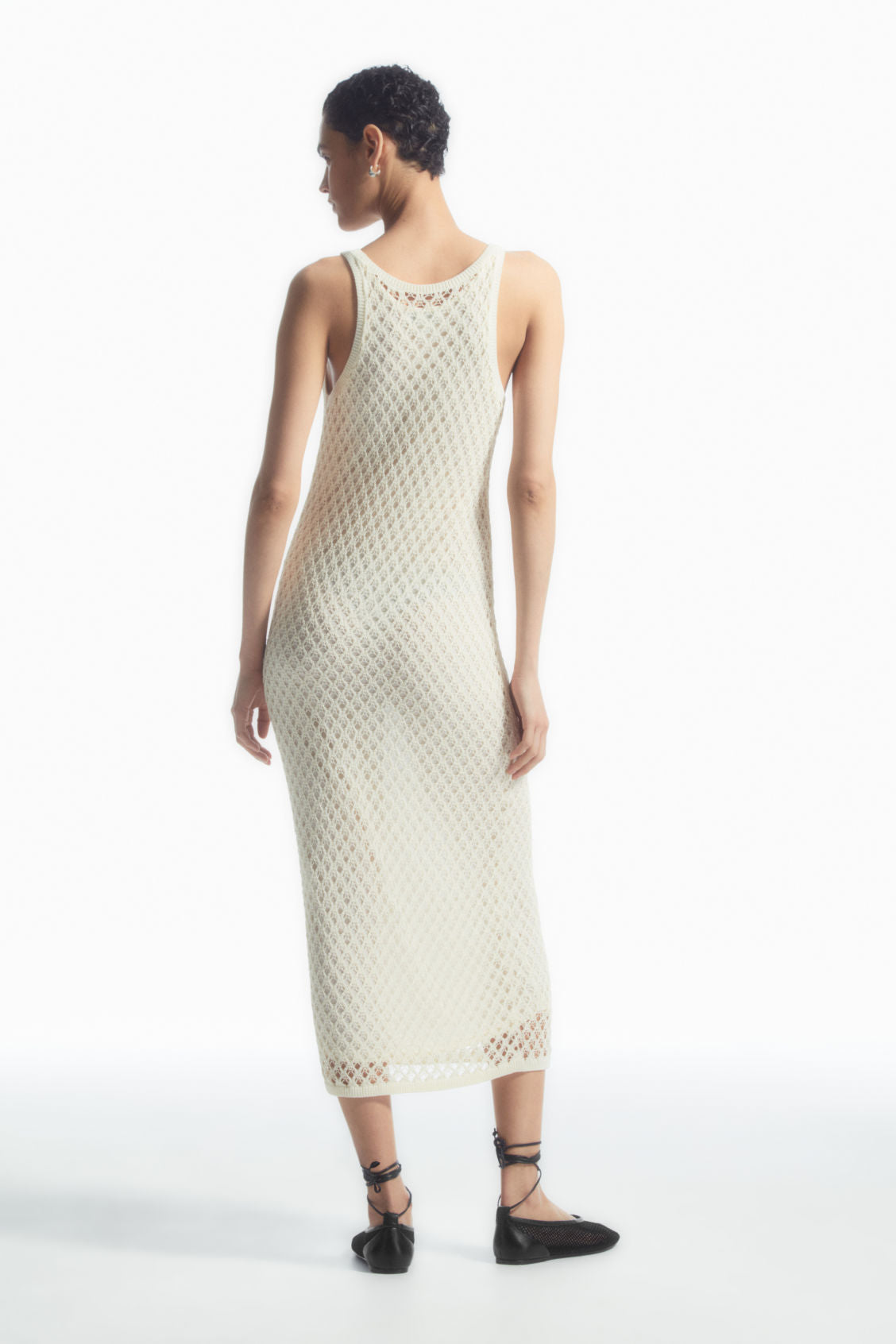 Sleeveless open-knit midi dress
