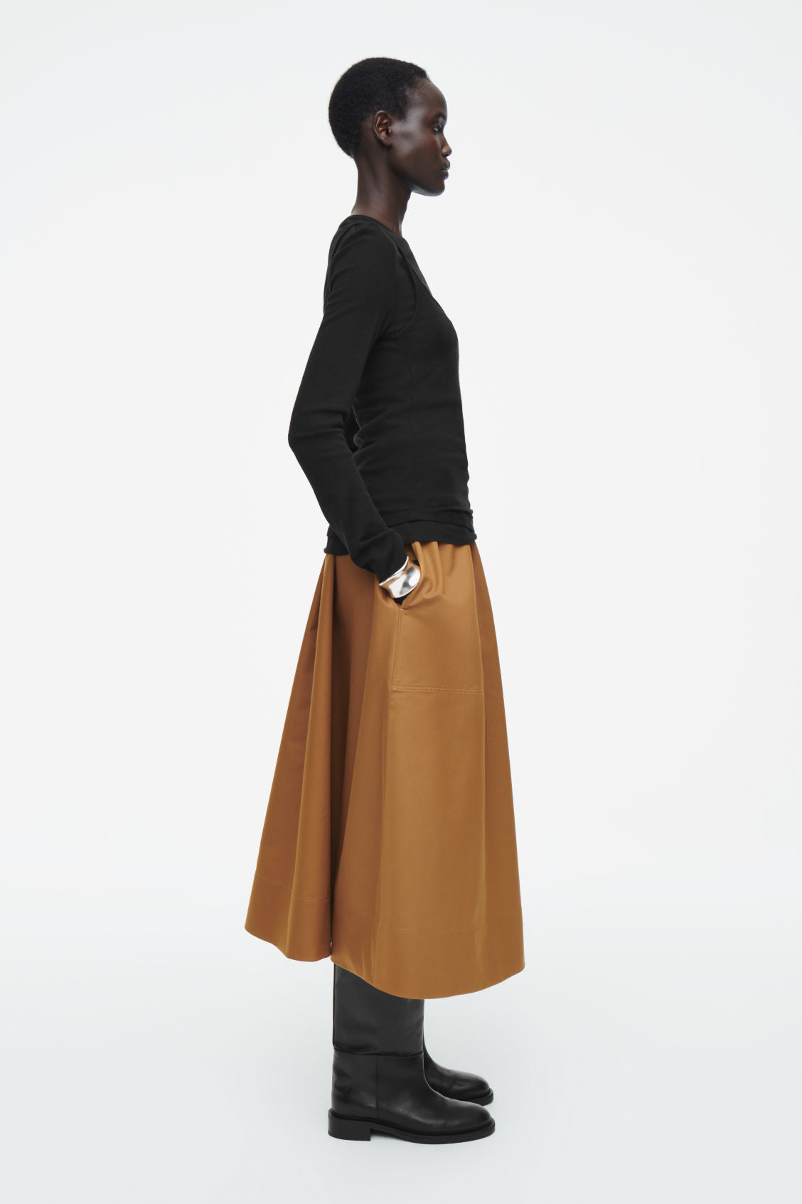 Gathered A-line midi skirt