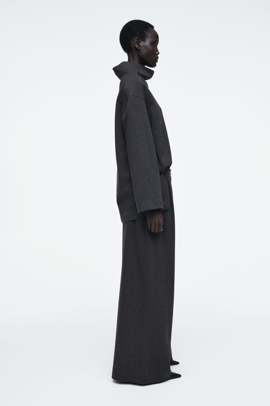 Pleated Wide-Leg Herringbone Trousers