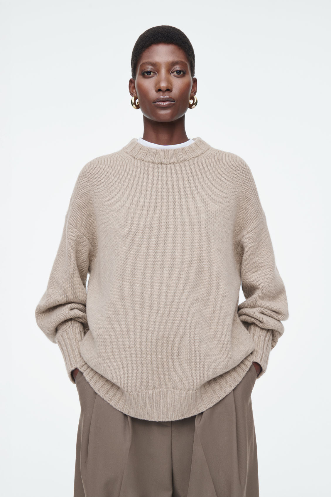 Chunky pure cashmere crew-neck jumper