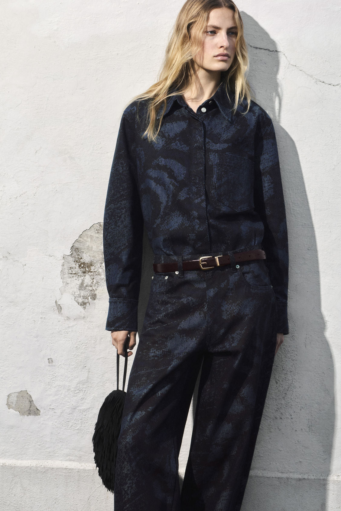 Bay jacquard barrel-leg jeans