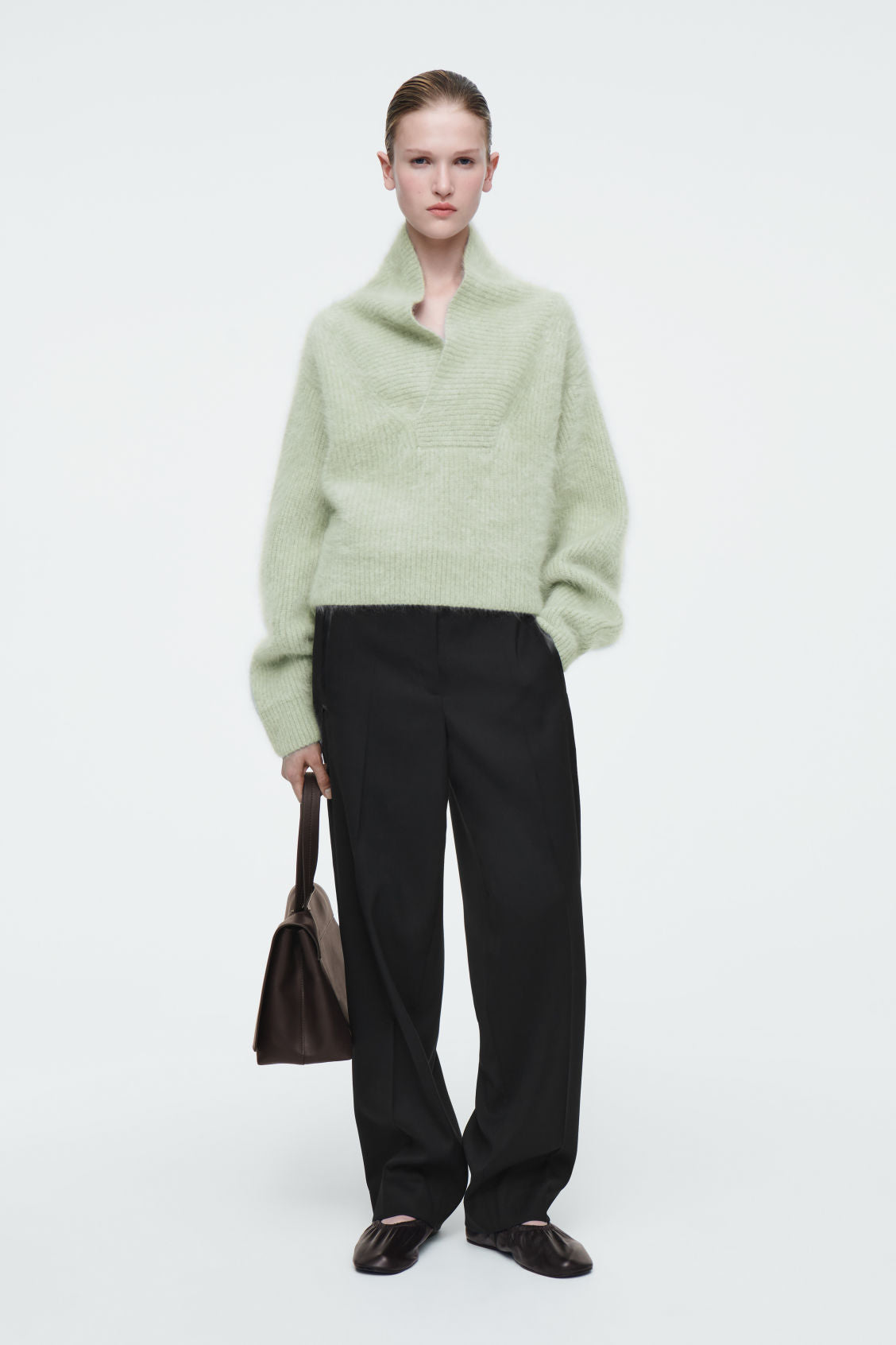 The funnel-neck brushed cashmere jumper