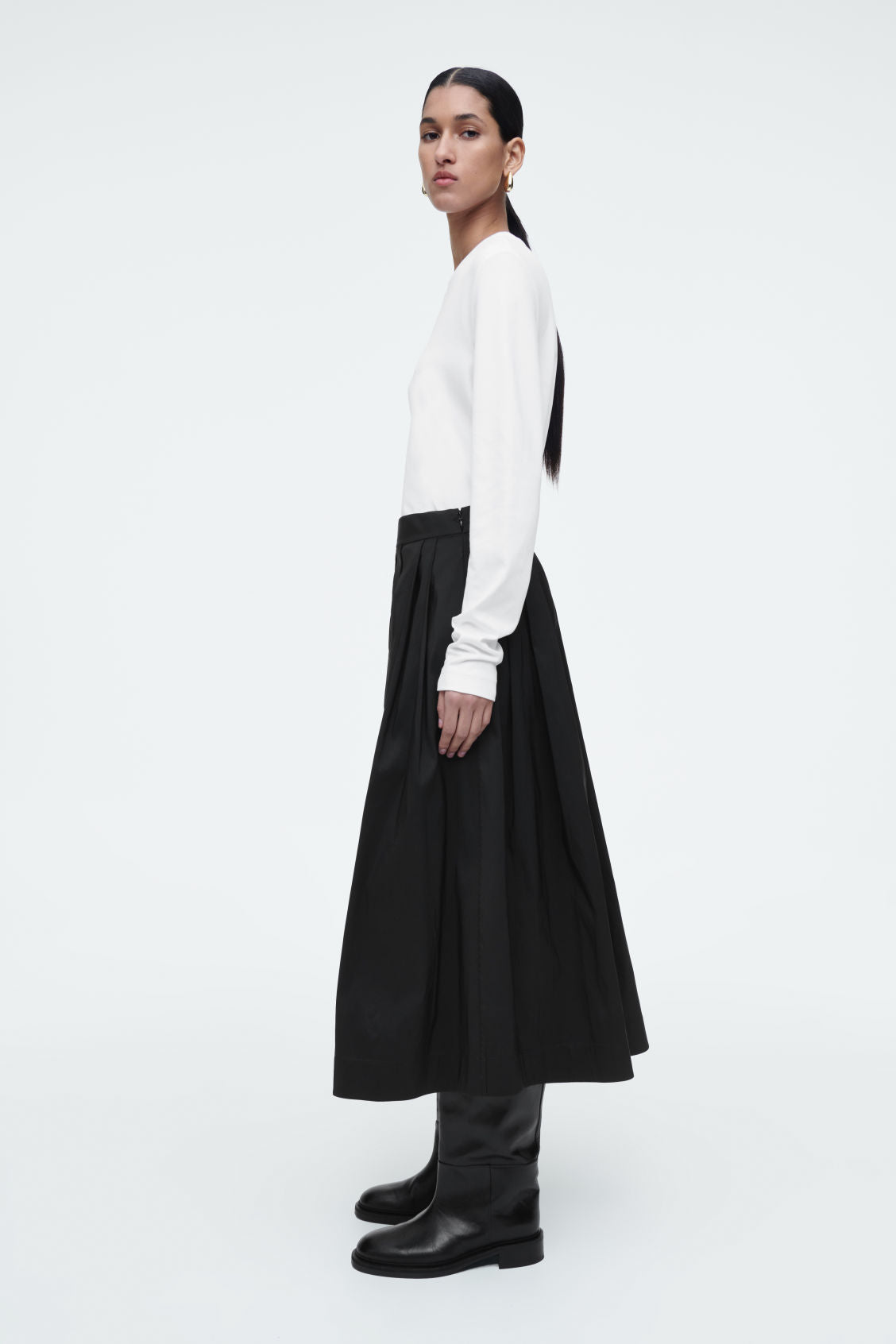 Pleated A-Line Midi Skirt