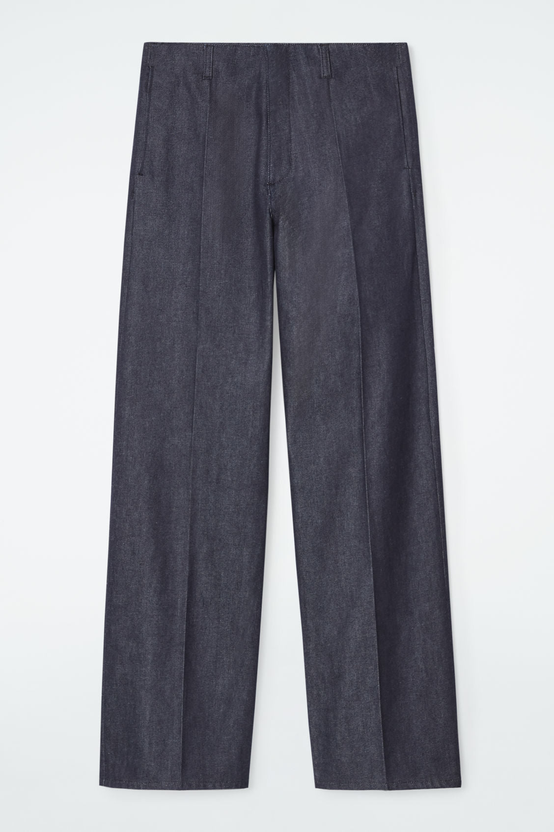 The wide-leg raw denim jeans