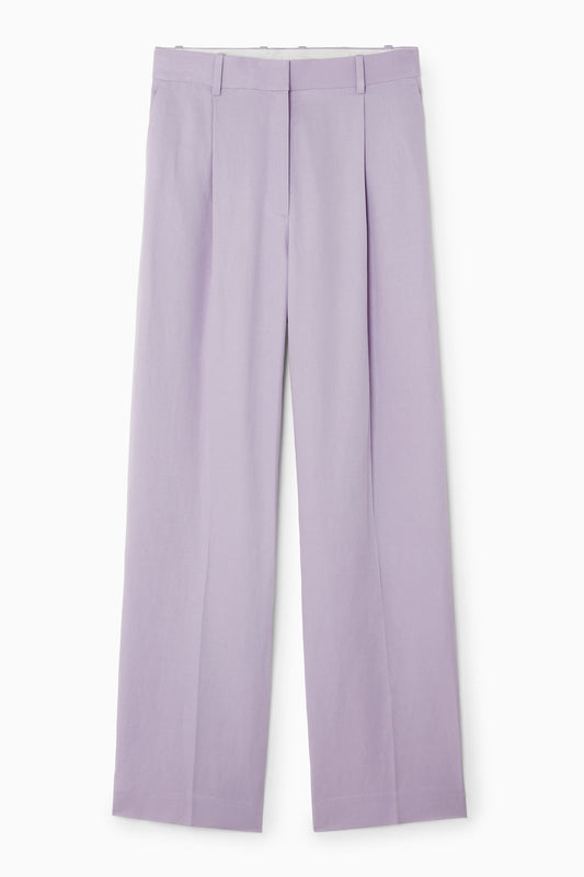 Pleated linen-blend wide-leg trousers
