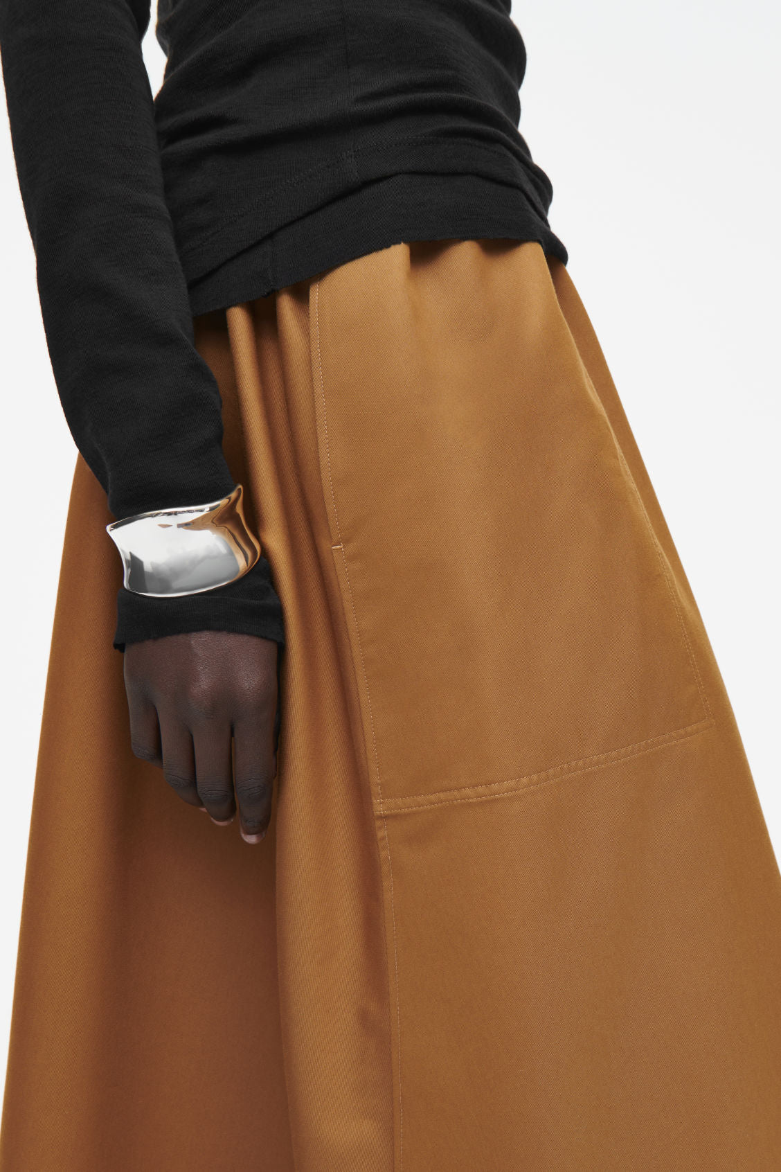 Gathered A-line midi skirt