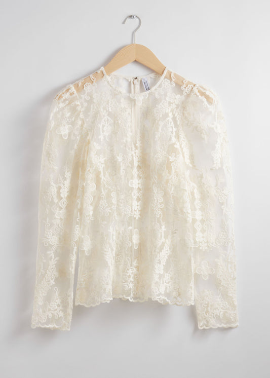 Puff-sleeve lace top