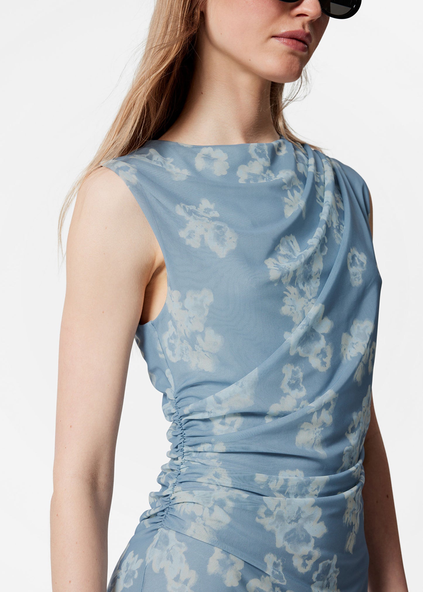 Draped Sleeveless Midi Dress