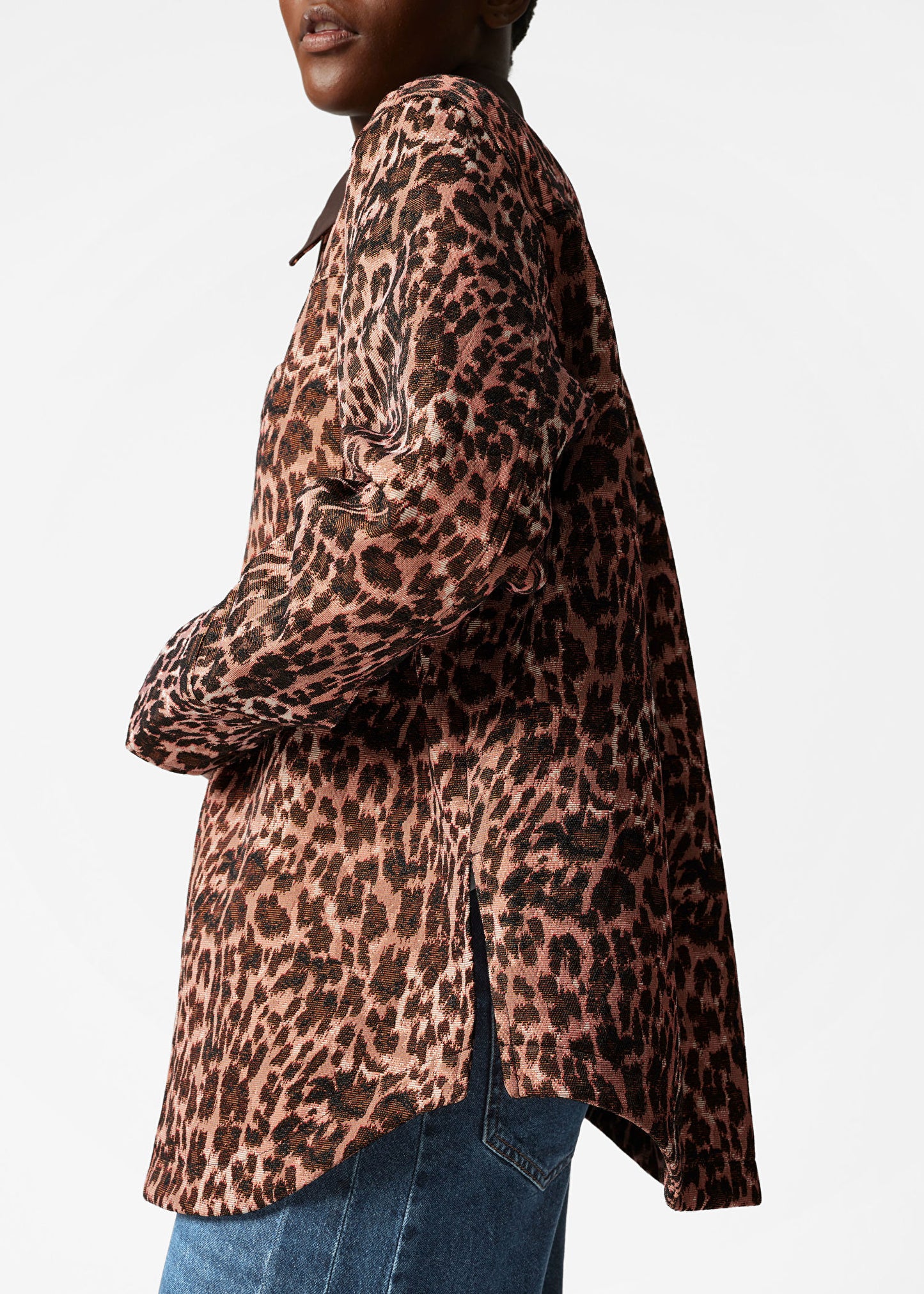 Contrast Collar Jacquard Jacket