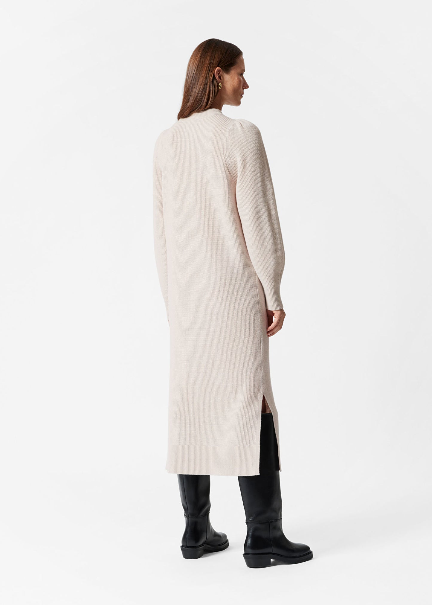 Puff-Sleeve Wool Midi Dress