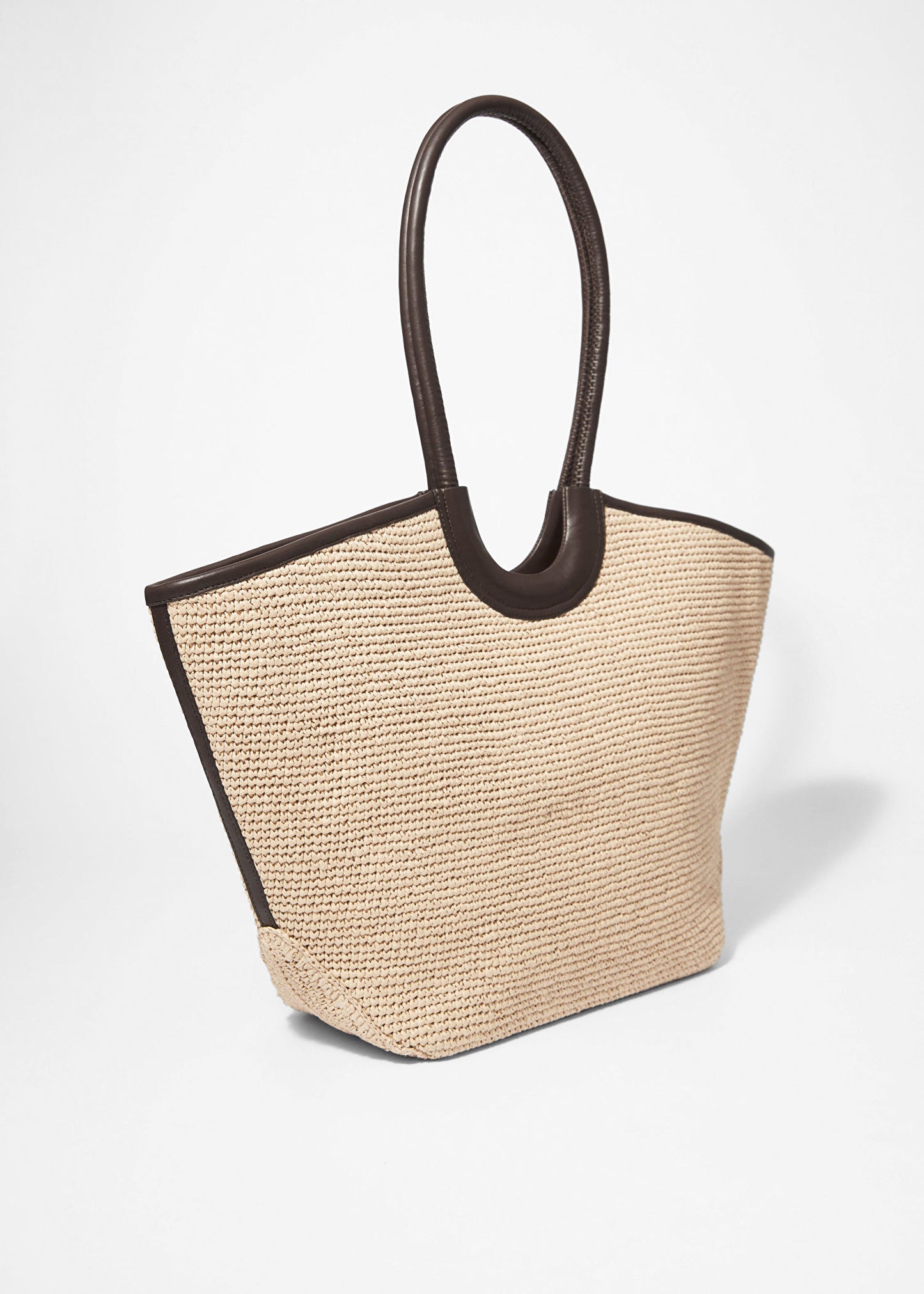 Leather-Detailed Straw Tote
