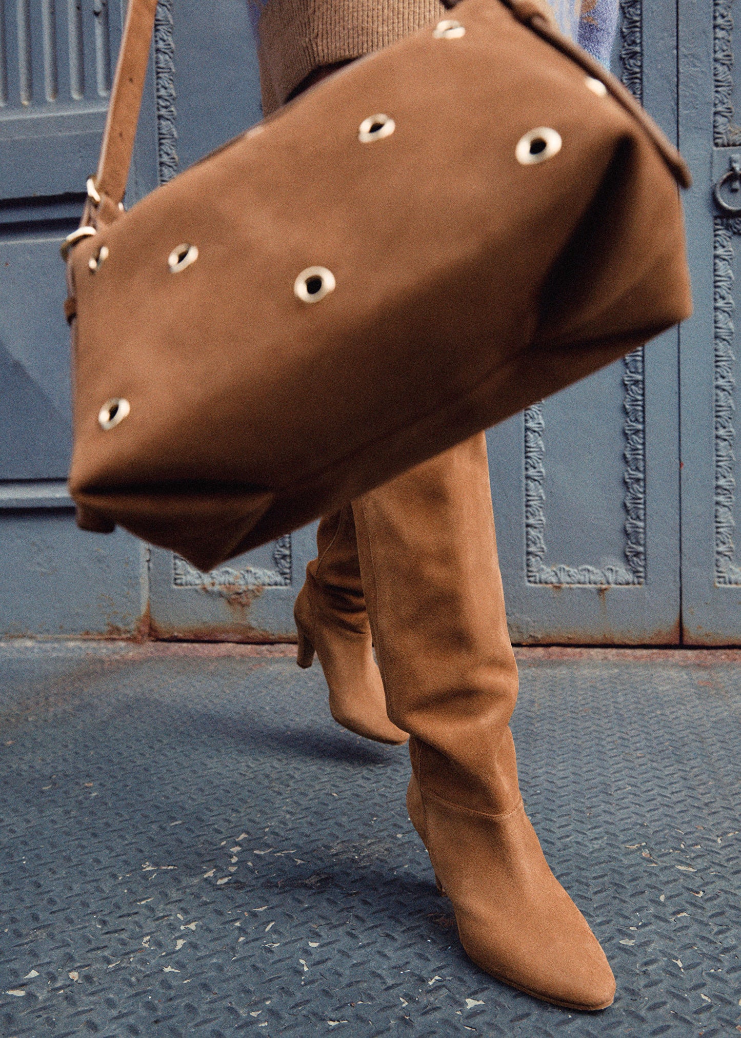 Small Eyelet-Embellished Suede Bag
