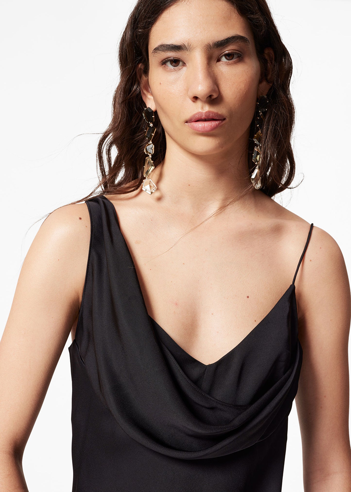 Asymmetric Cowl-Neck Midi Dress