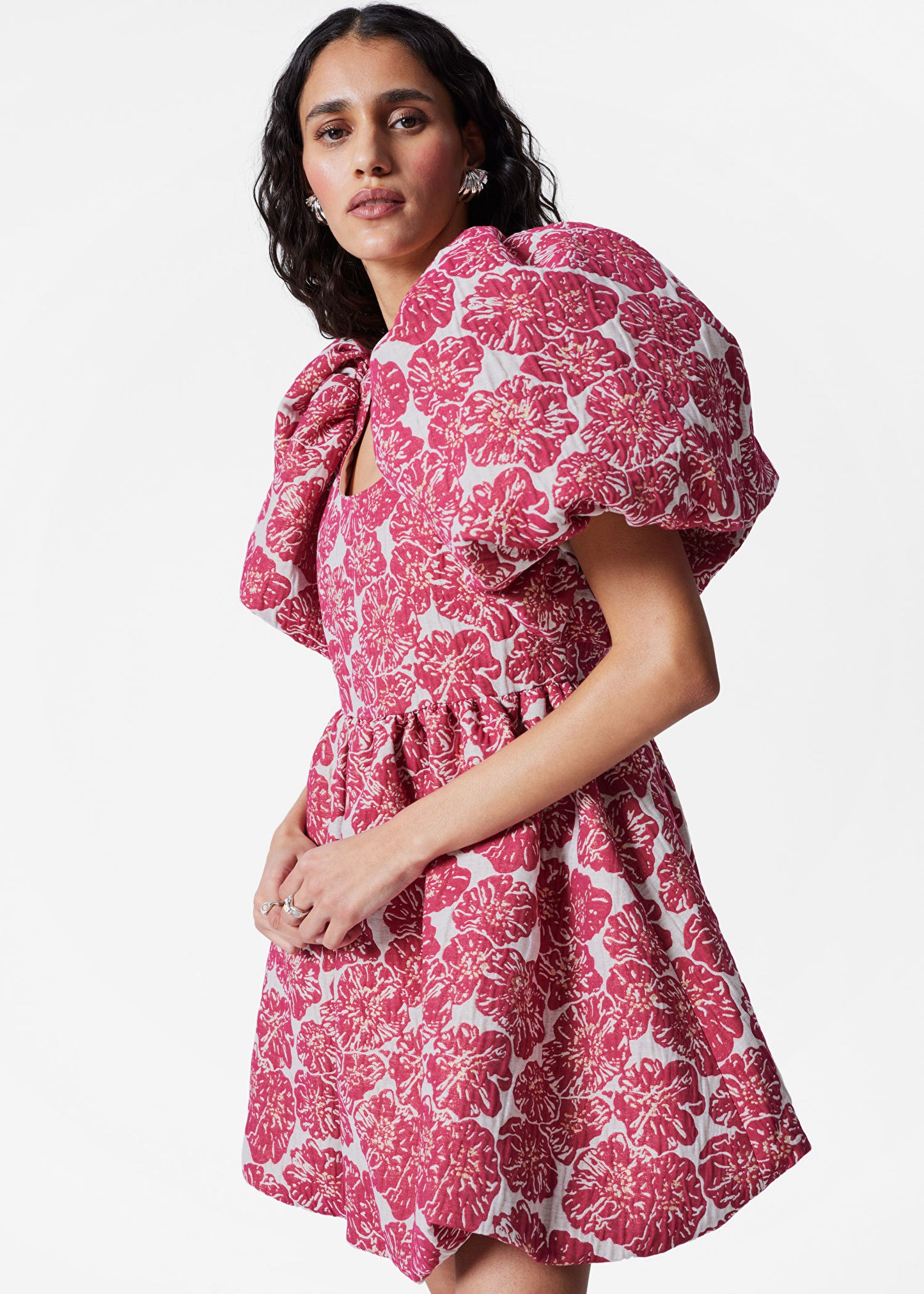 Balloon-Sleeve Mini Dress