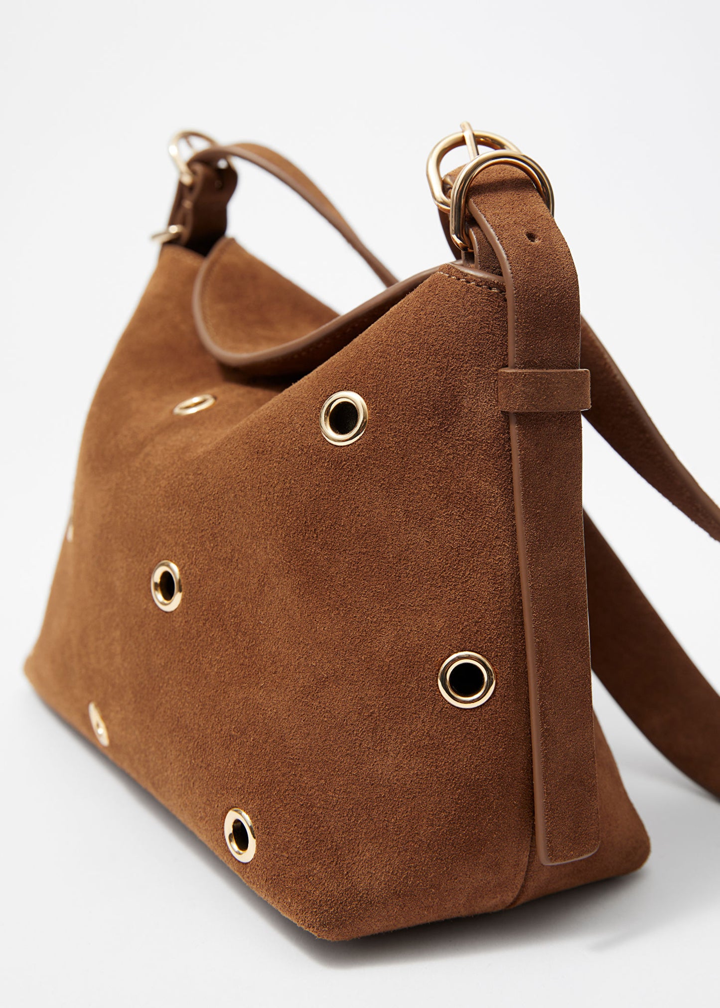 Small Eyelet-Embellished Suede Bag