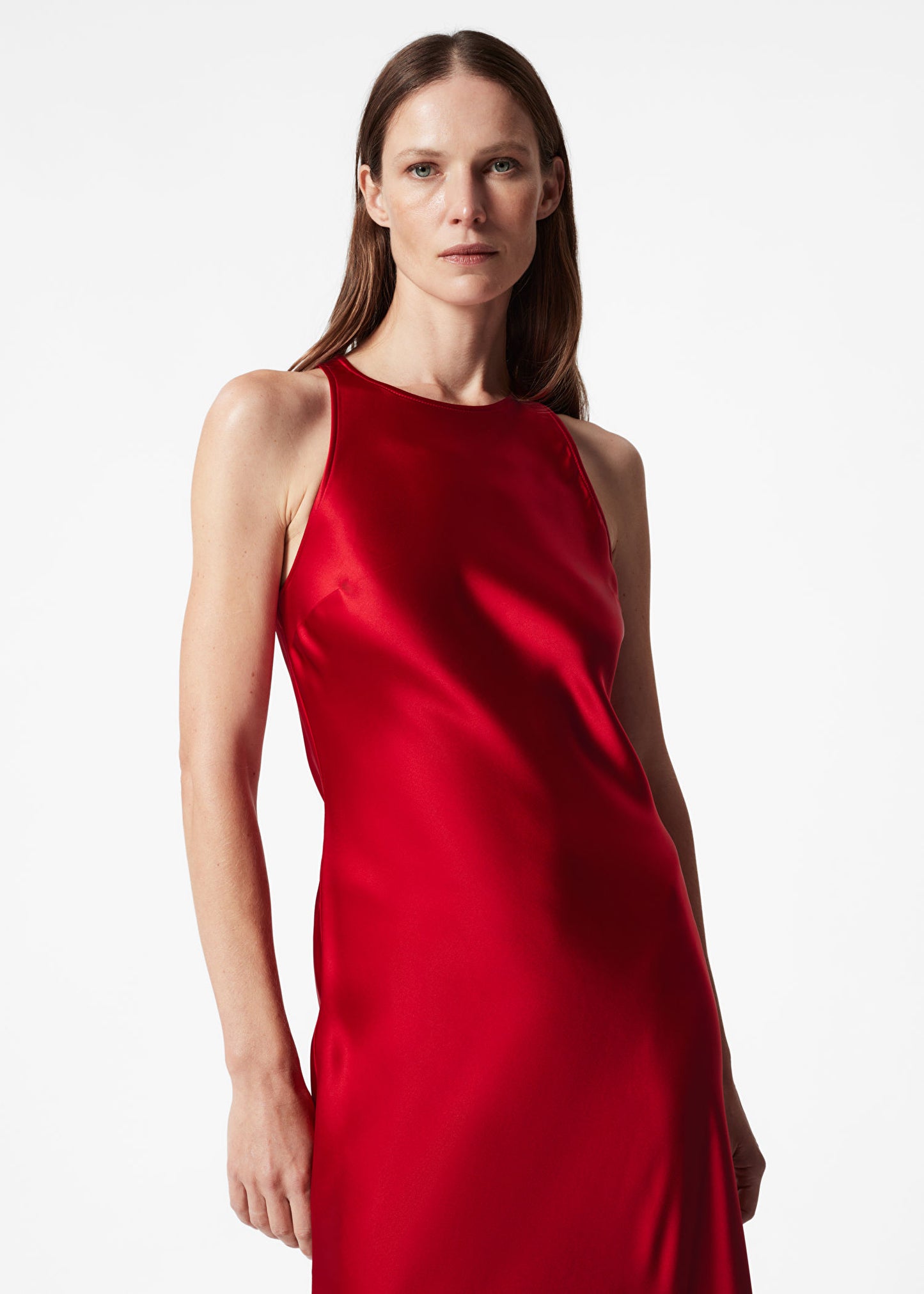 Sleeveless Satin Midi Dress